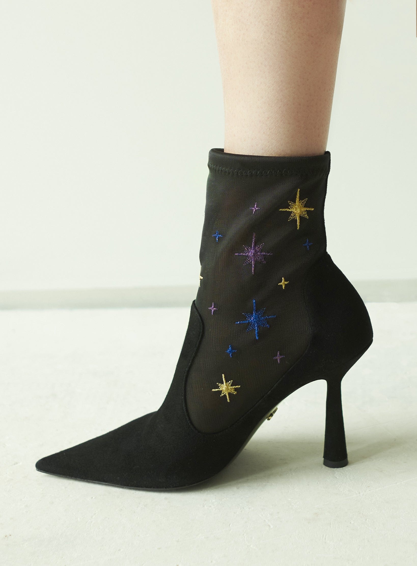 Anna Boot 95 Black Suede and Star Embroidery in Black made by ATANA