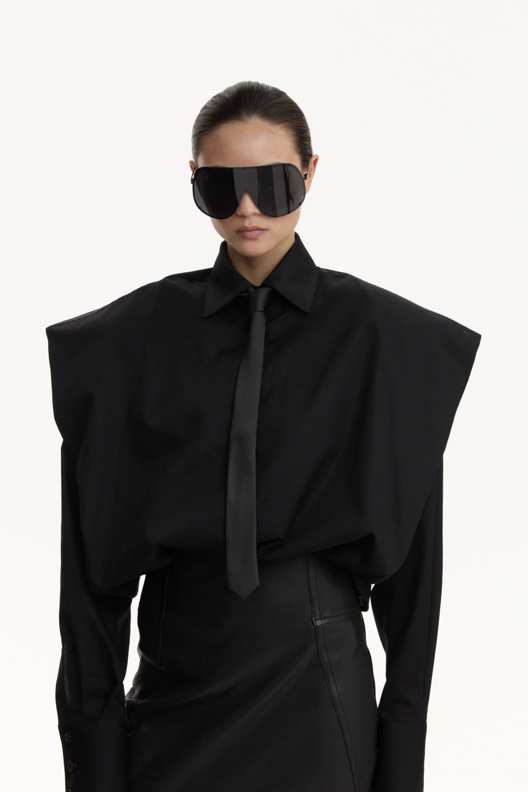 Shirt With Wide Shoulders Black made by YAVORSKA