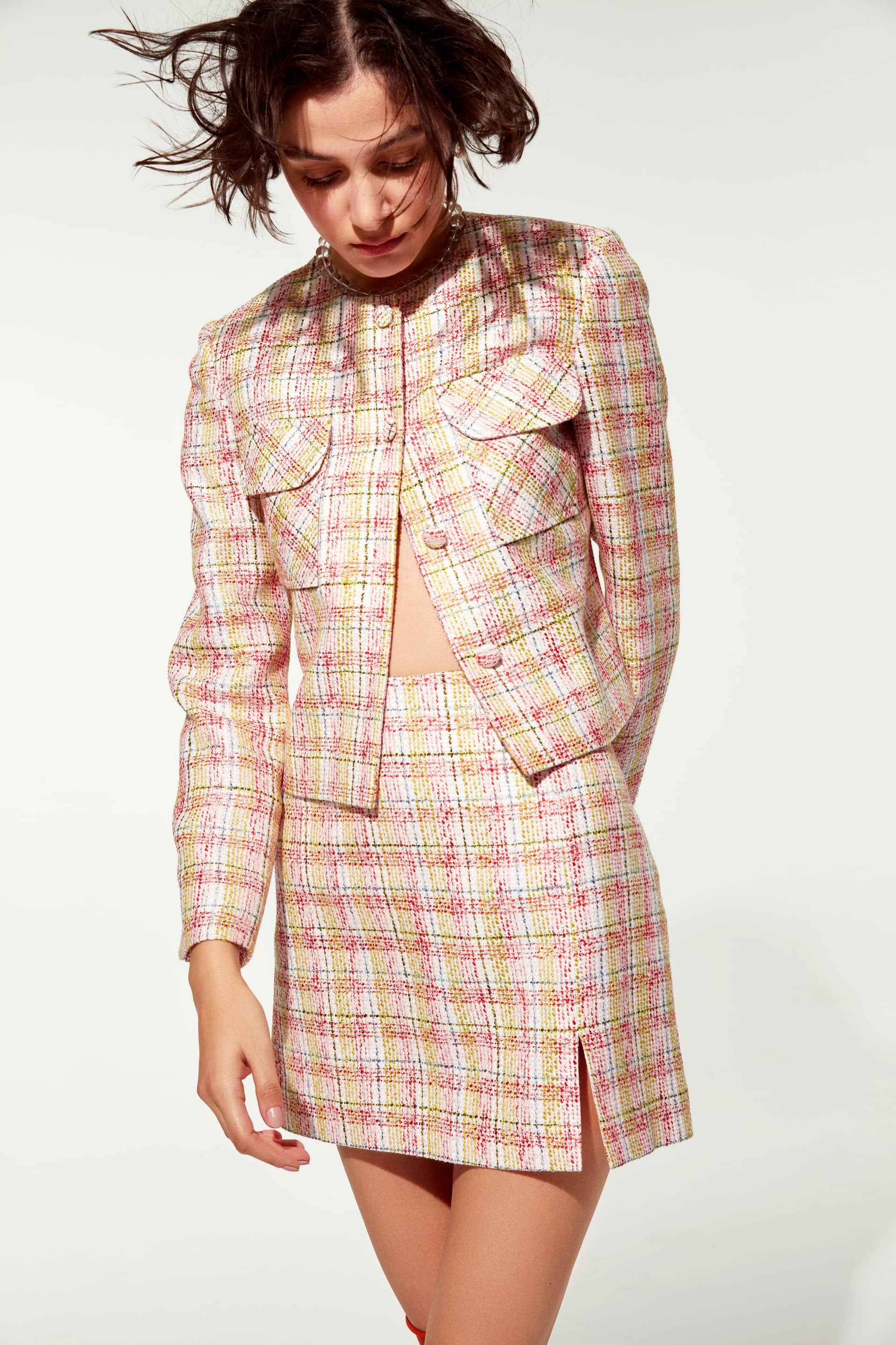 Irma Cotton Tweed A-Line Skirt in Pink made by Nazli Ceren