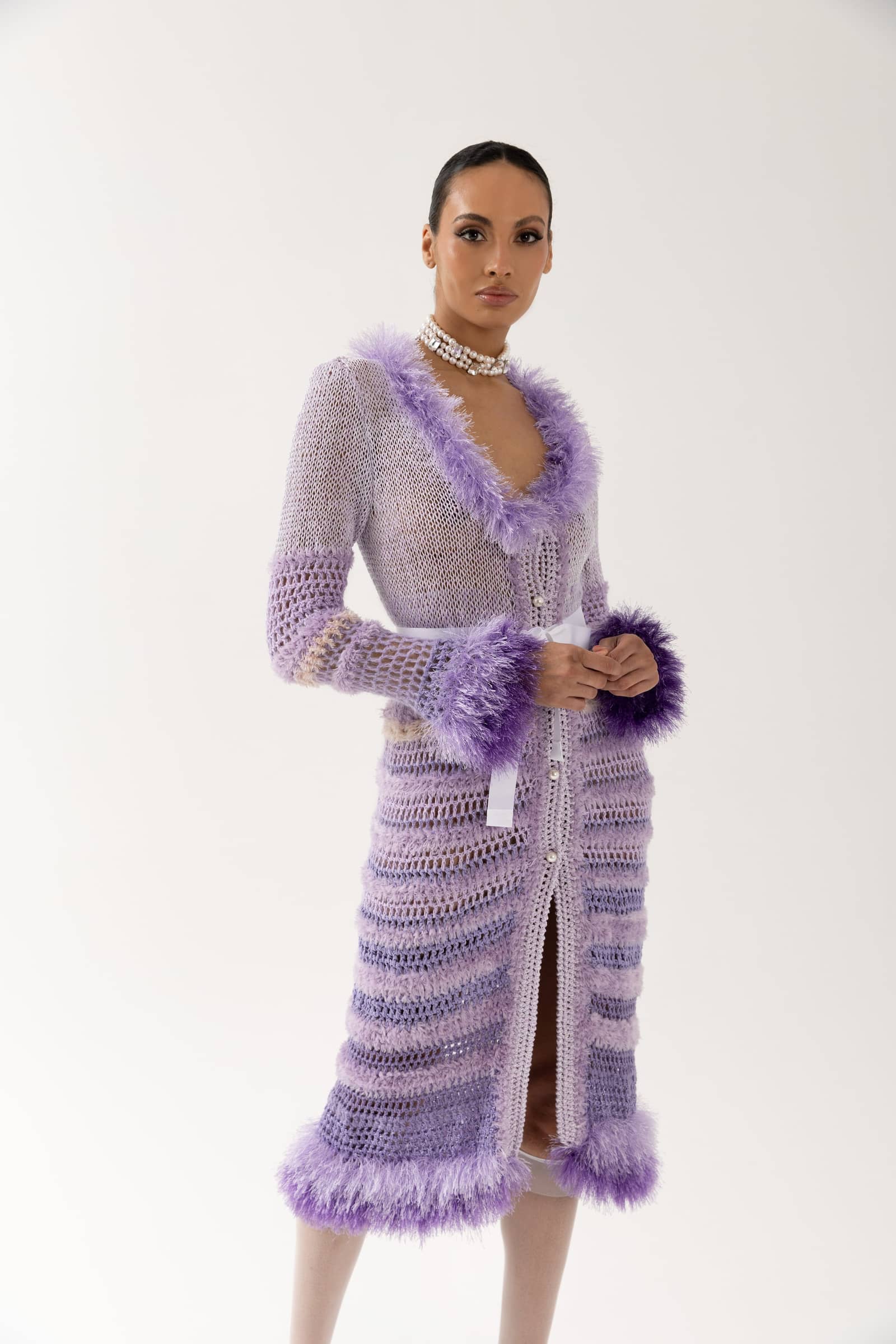 Purple Handmade Knit Cardigan-Dress made by ANDREEVA