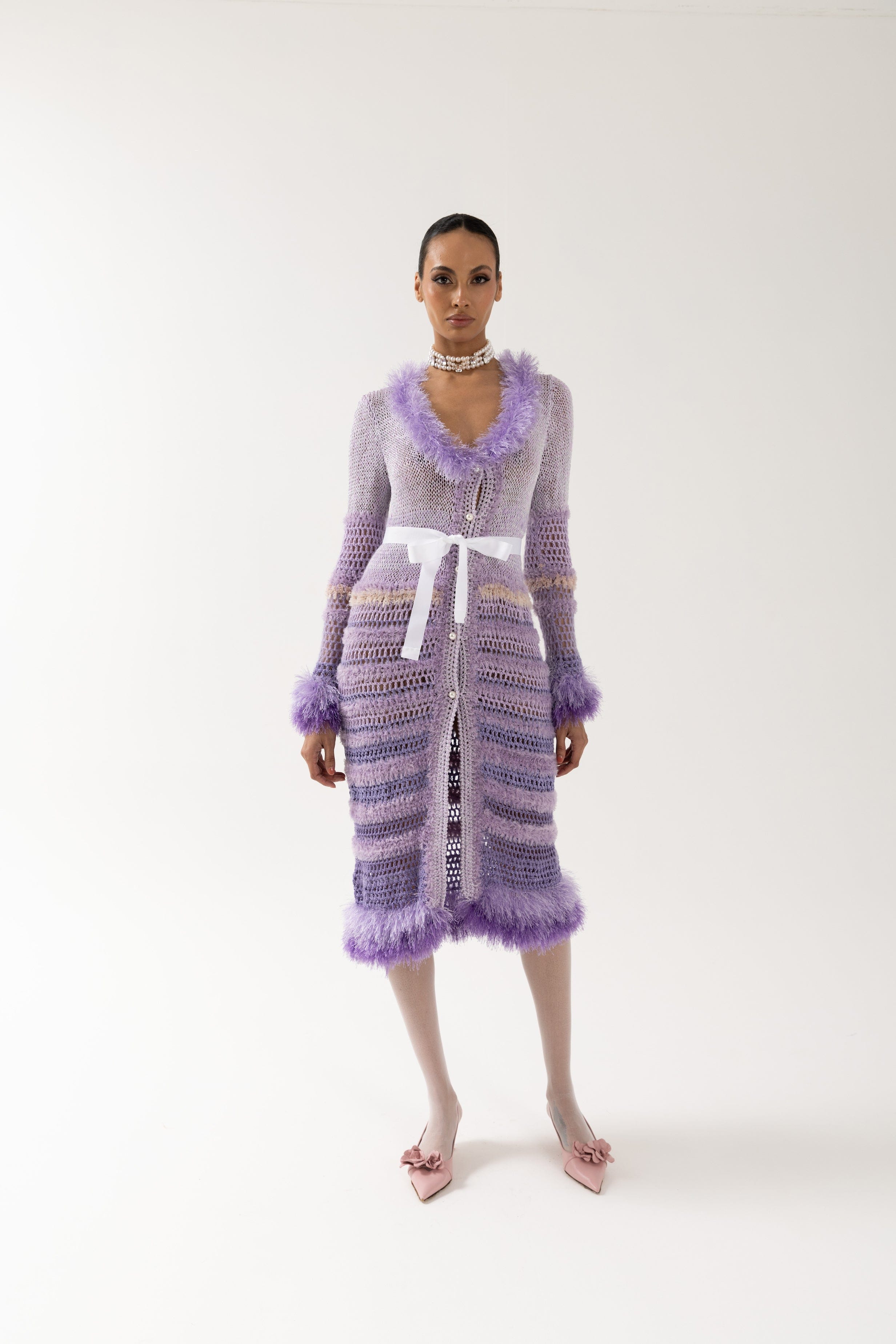 Purple Handmade Knit Cardigan-Dress made by ANDREEVA