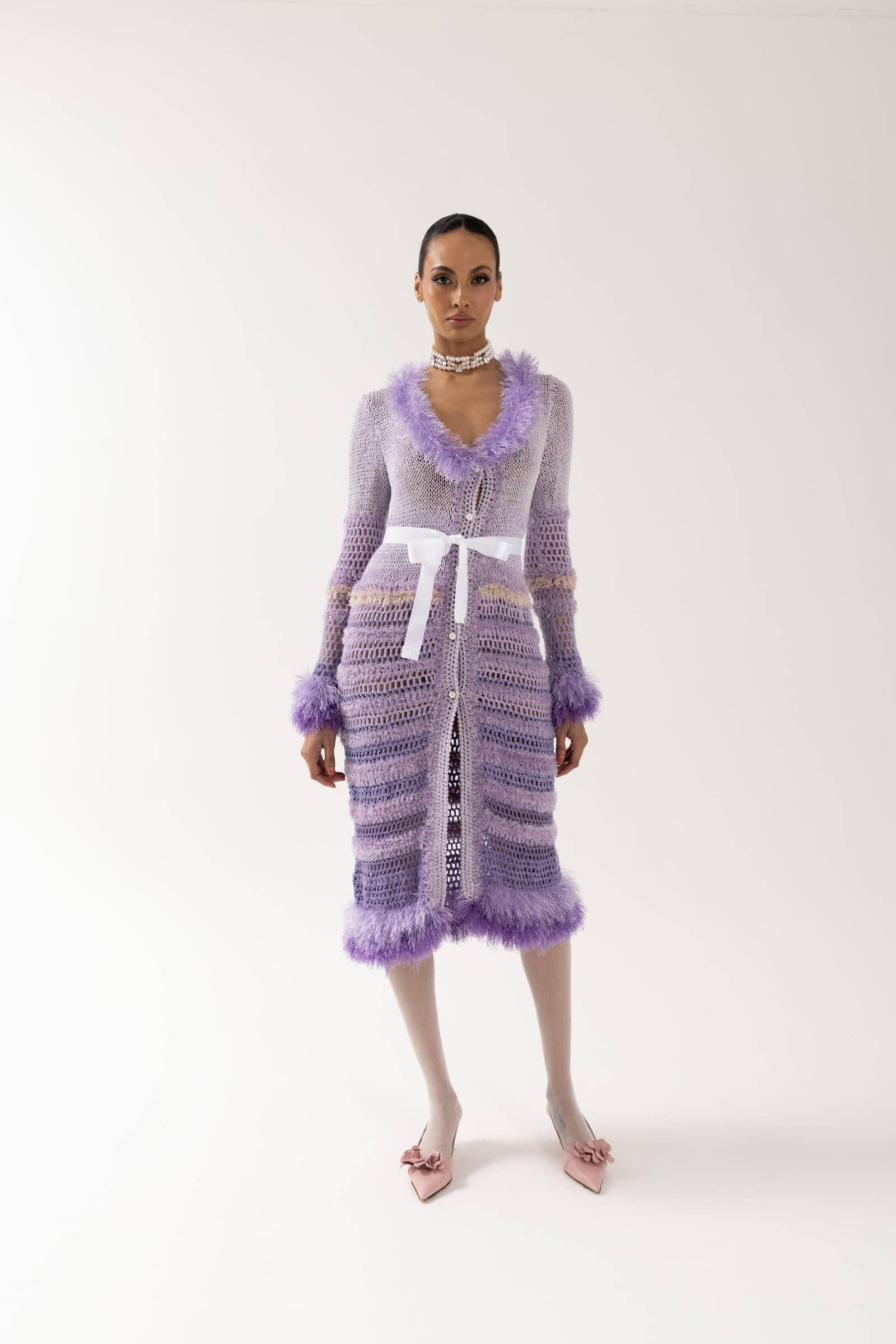 Purple Handmade Knit Cardigan-Dress made by ANDREEVA