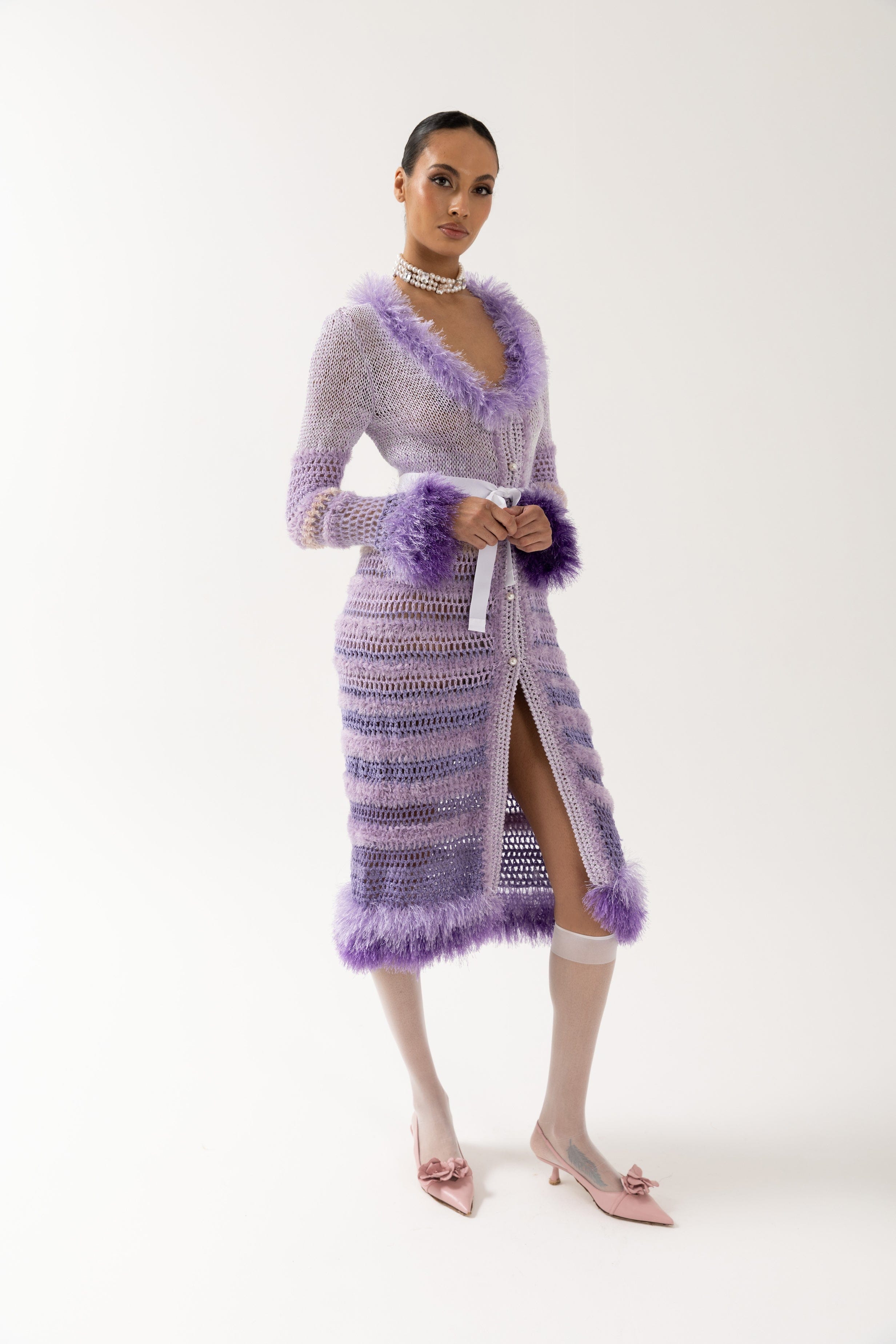 Purple Handmade Knit Cardigan-Dress made by ANDREEVA
