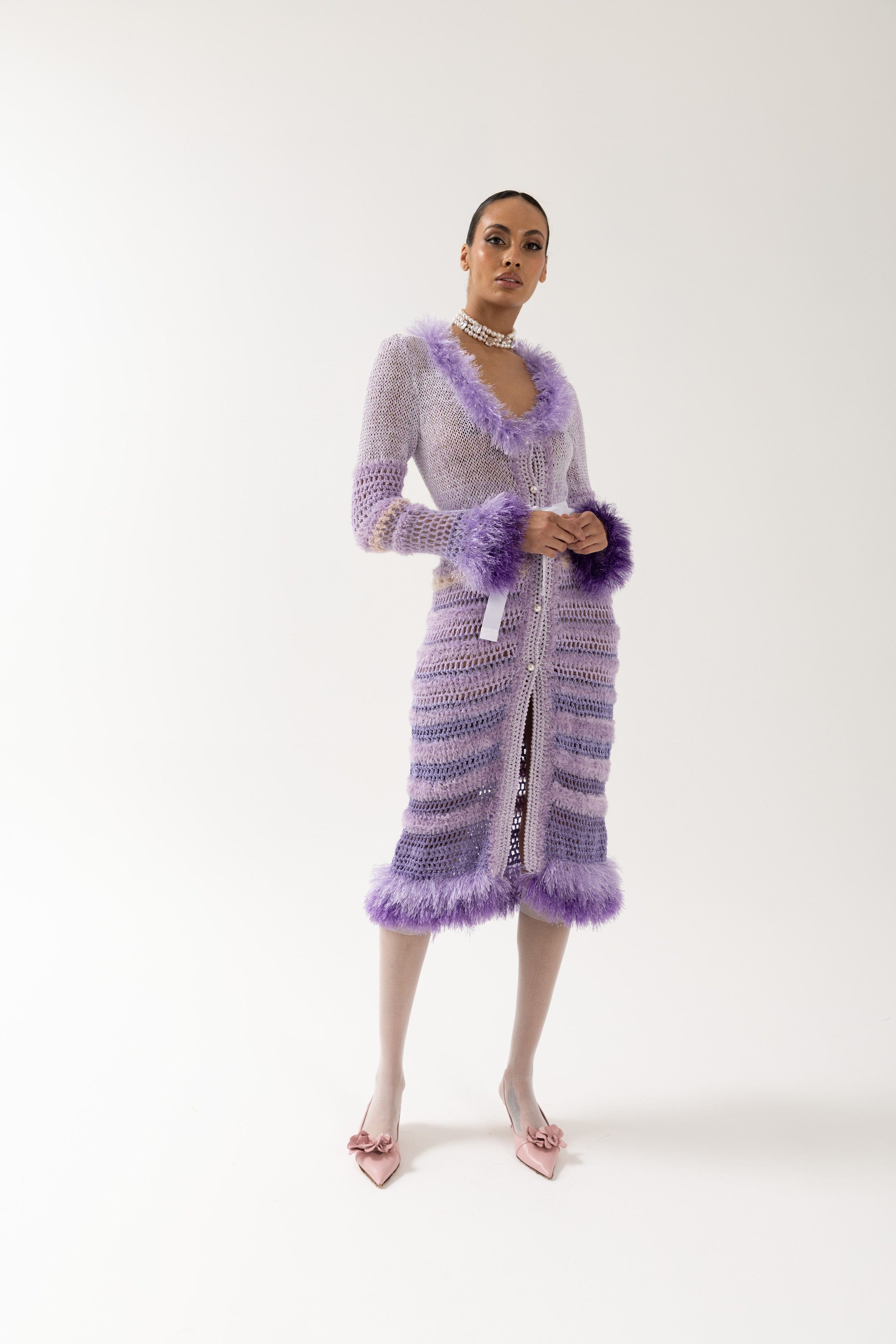 Purple Handmade Knit Cardigan-Dress made by ANDREEVA