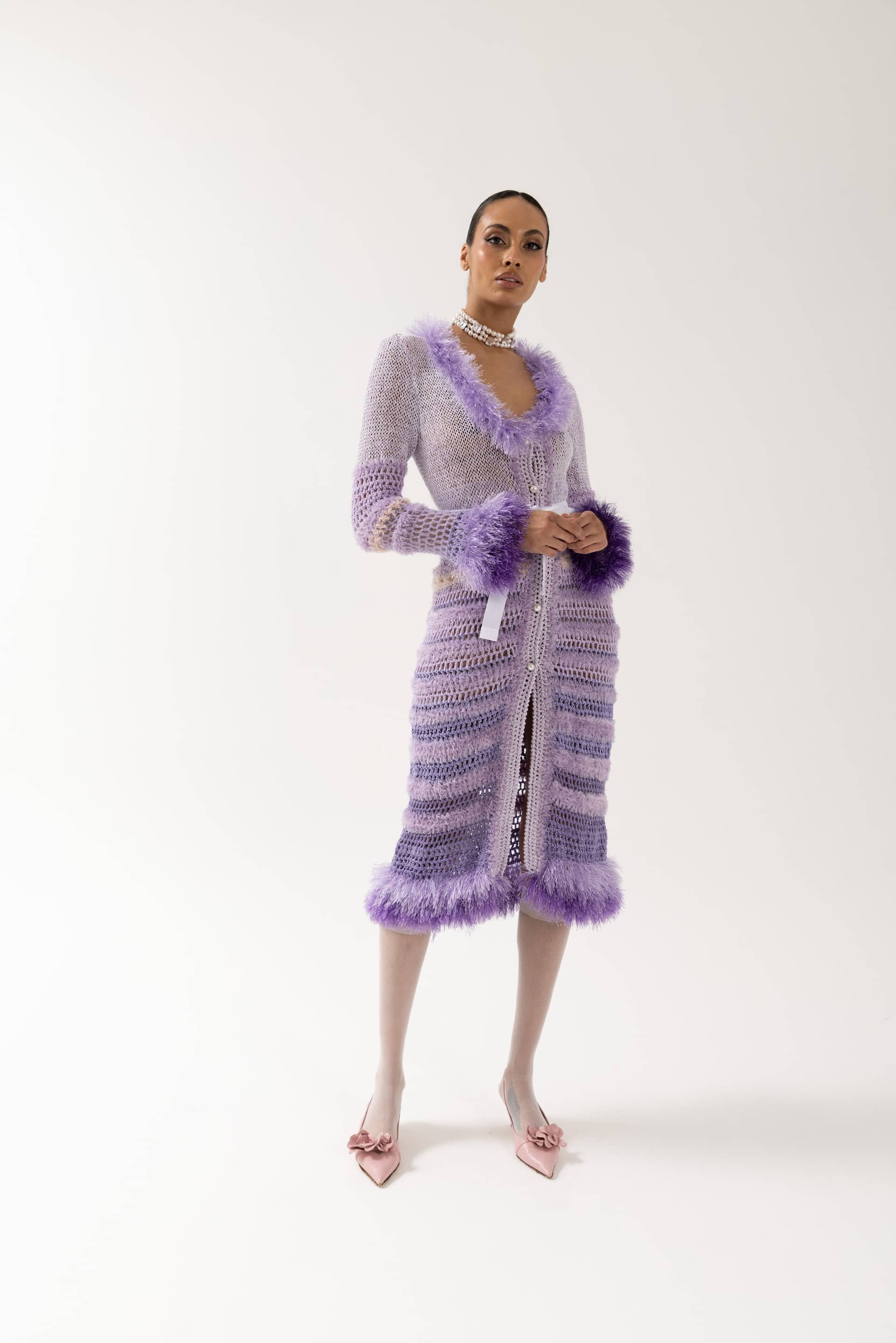 Purple Handmade Knit Cardigan-Dress made by ANDREEVA