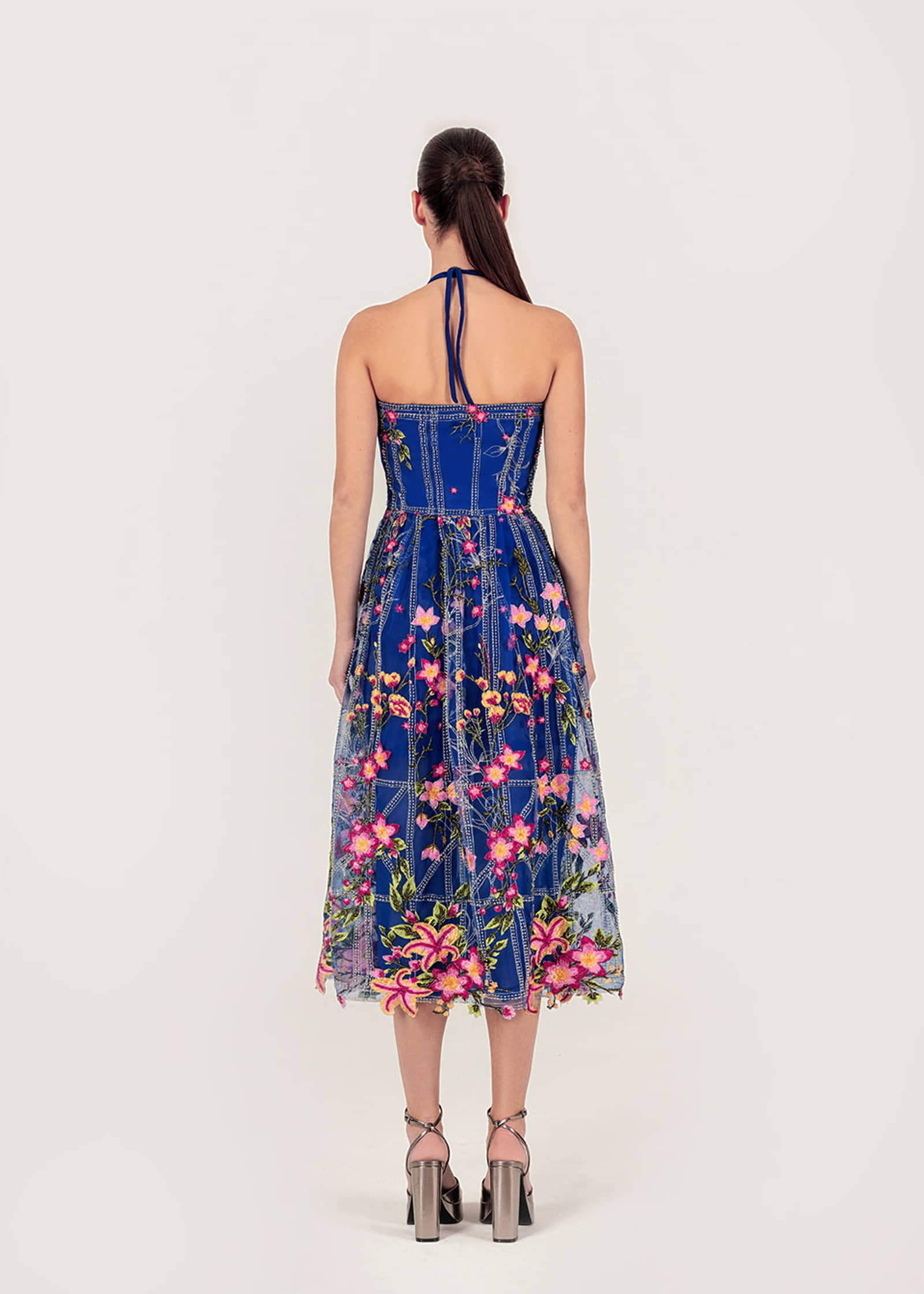 Floral embroidered tulle dress made by Monika Dimova