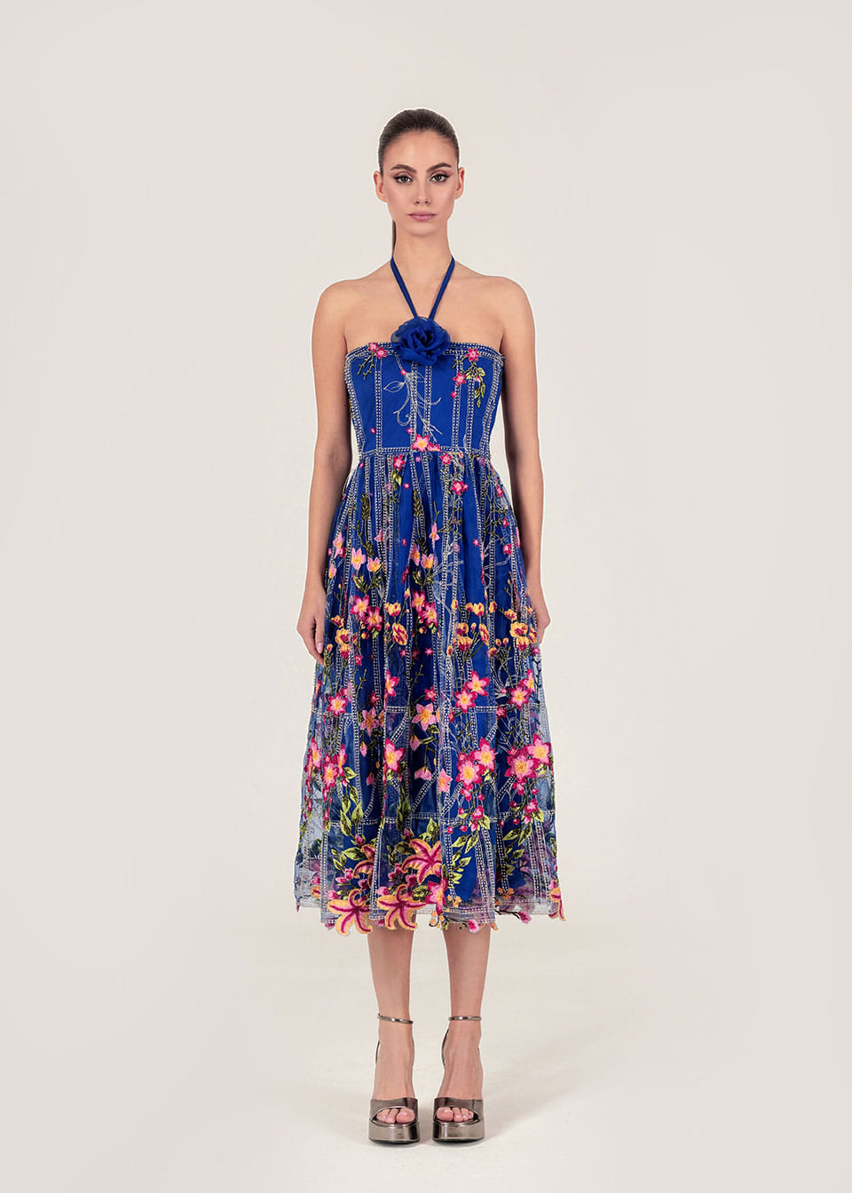 Floral embroidered tulle dress made by Monika Dimova