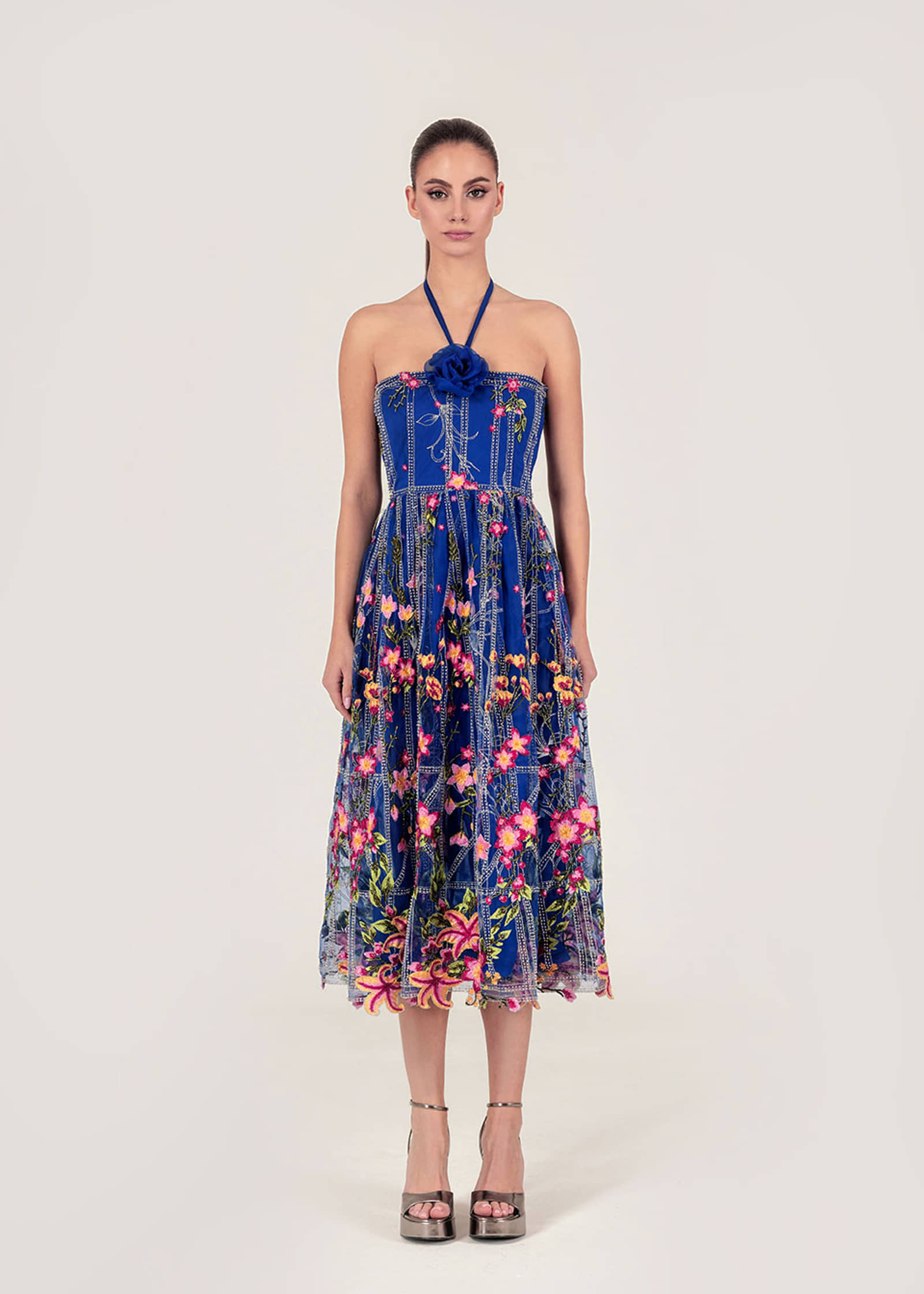 Floral embroidered tulle dress made by Monika Dimova