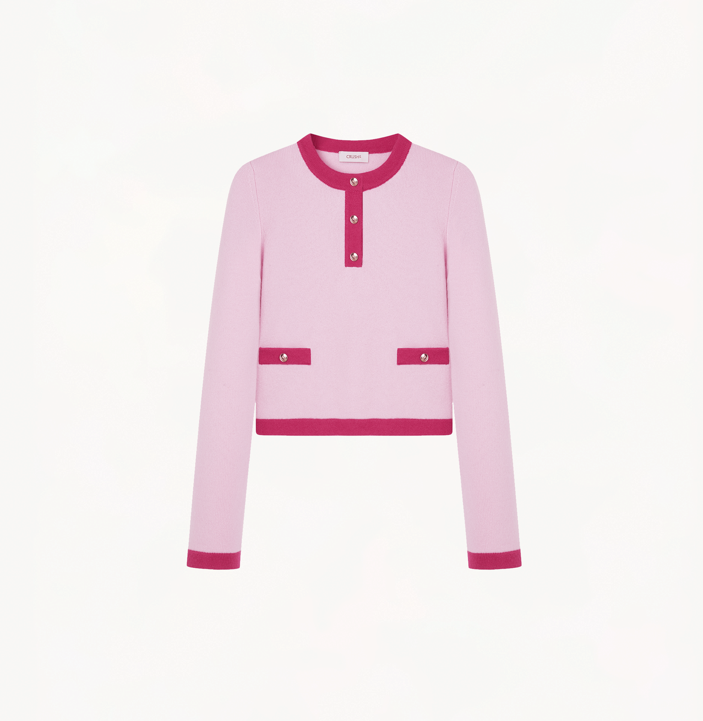 BUTTON-EMBELLISHED COLORBLOCKED CREWNECK SWEATER WITH POCKETS made by CRUSH Collection