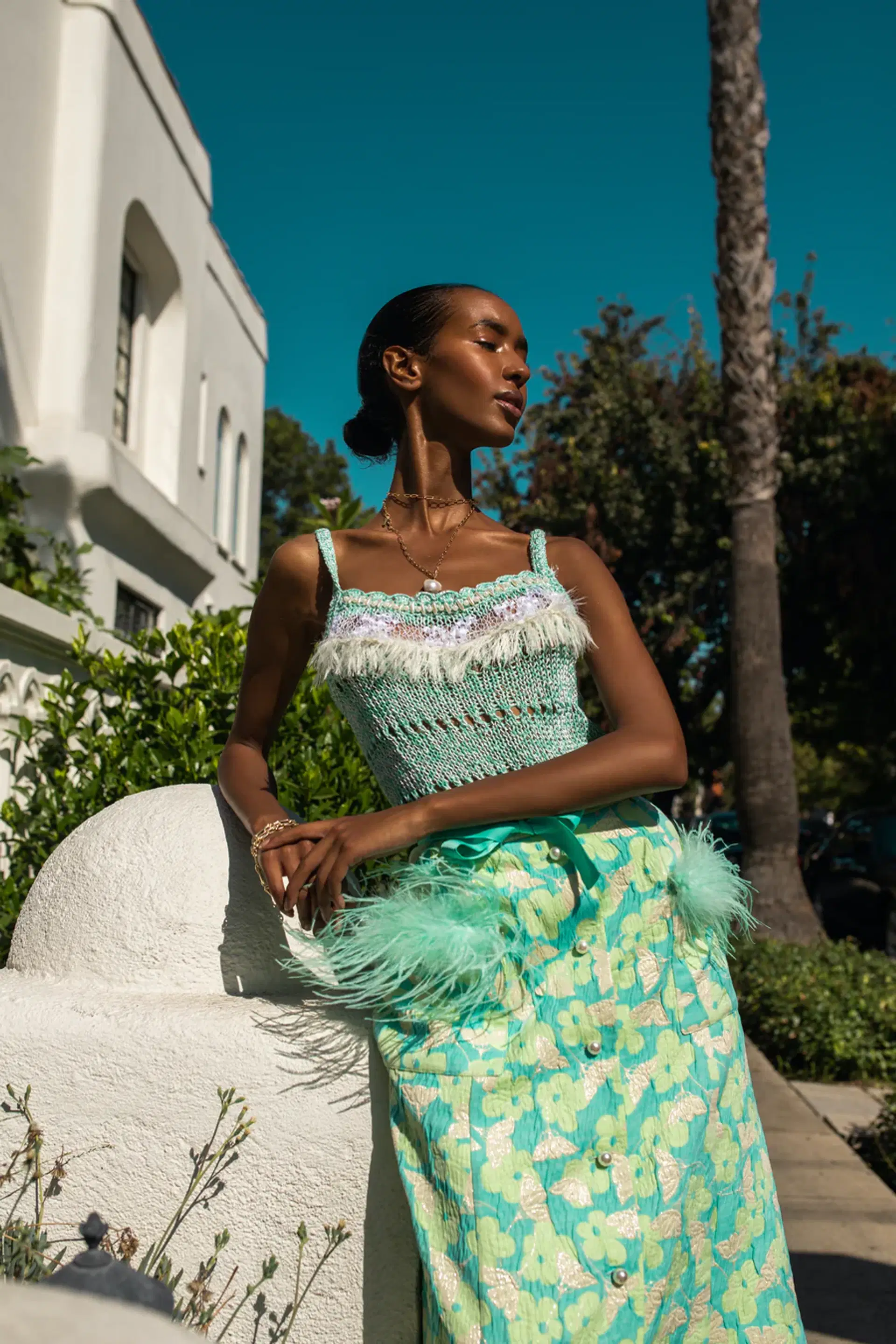 Mint Skirt With Feather Details made by ANDREEVA