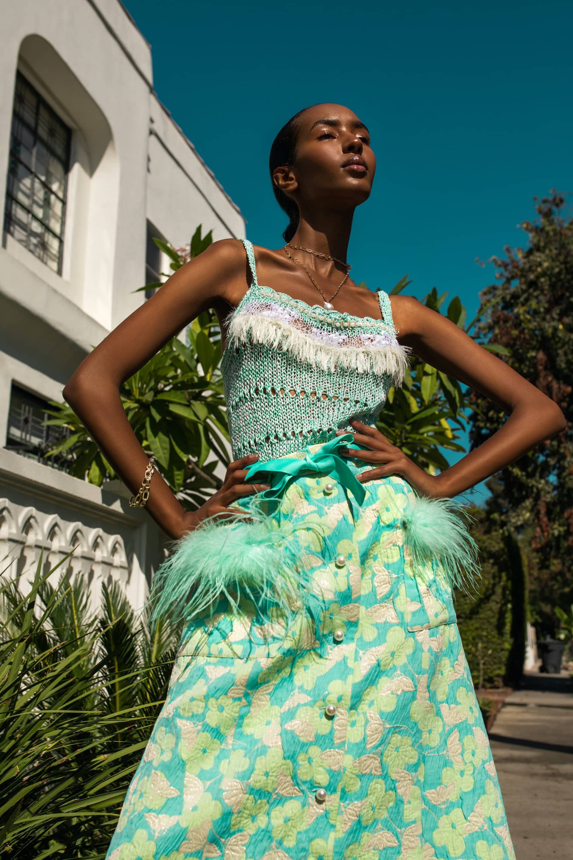 Mint Skirt With Feather Details made by ANDREEVA