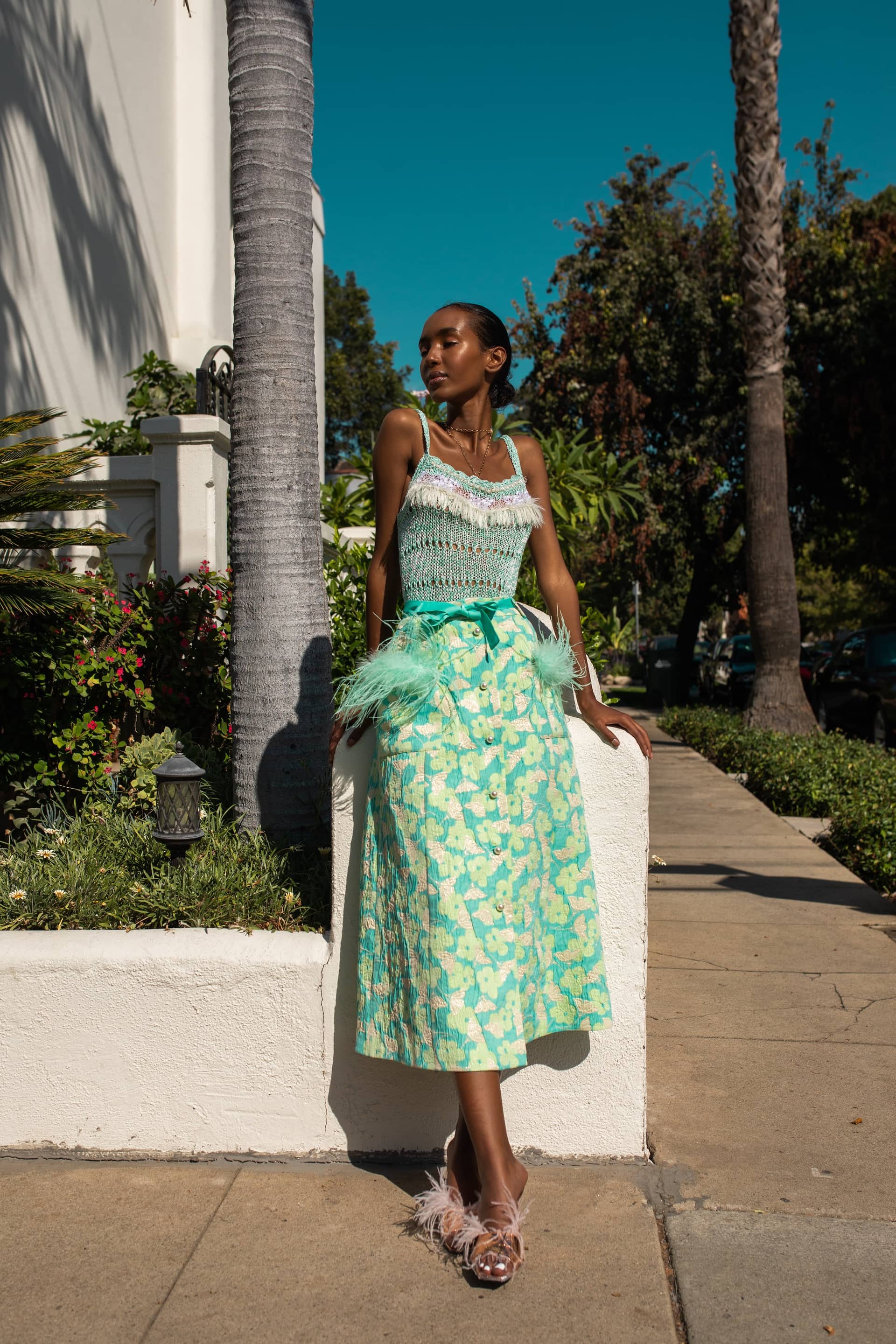 Mint Skirt With Feather Details made by ANDREEVA