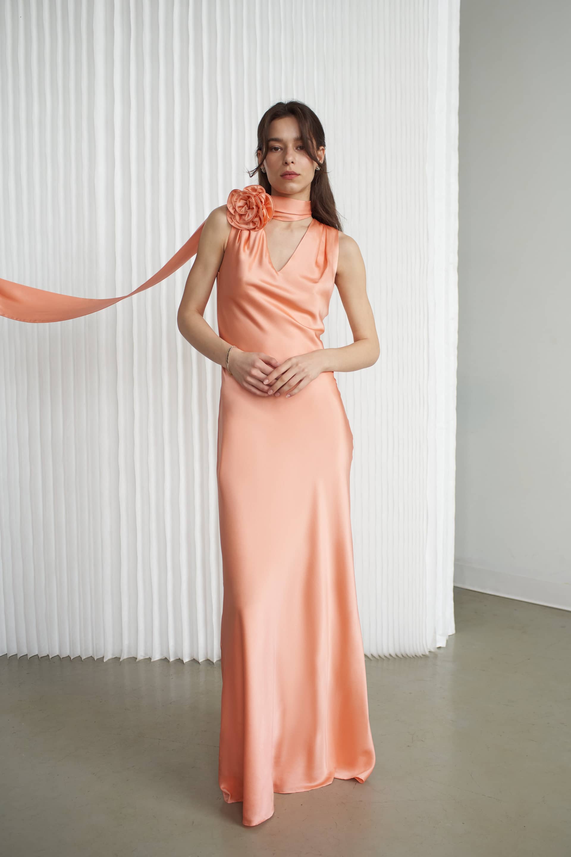Luna Silk Bias Cut Dress Peach Nectar made by Vasiliki