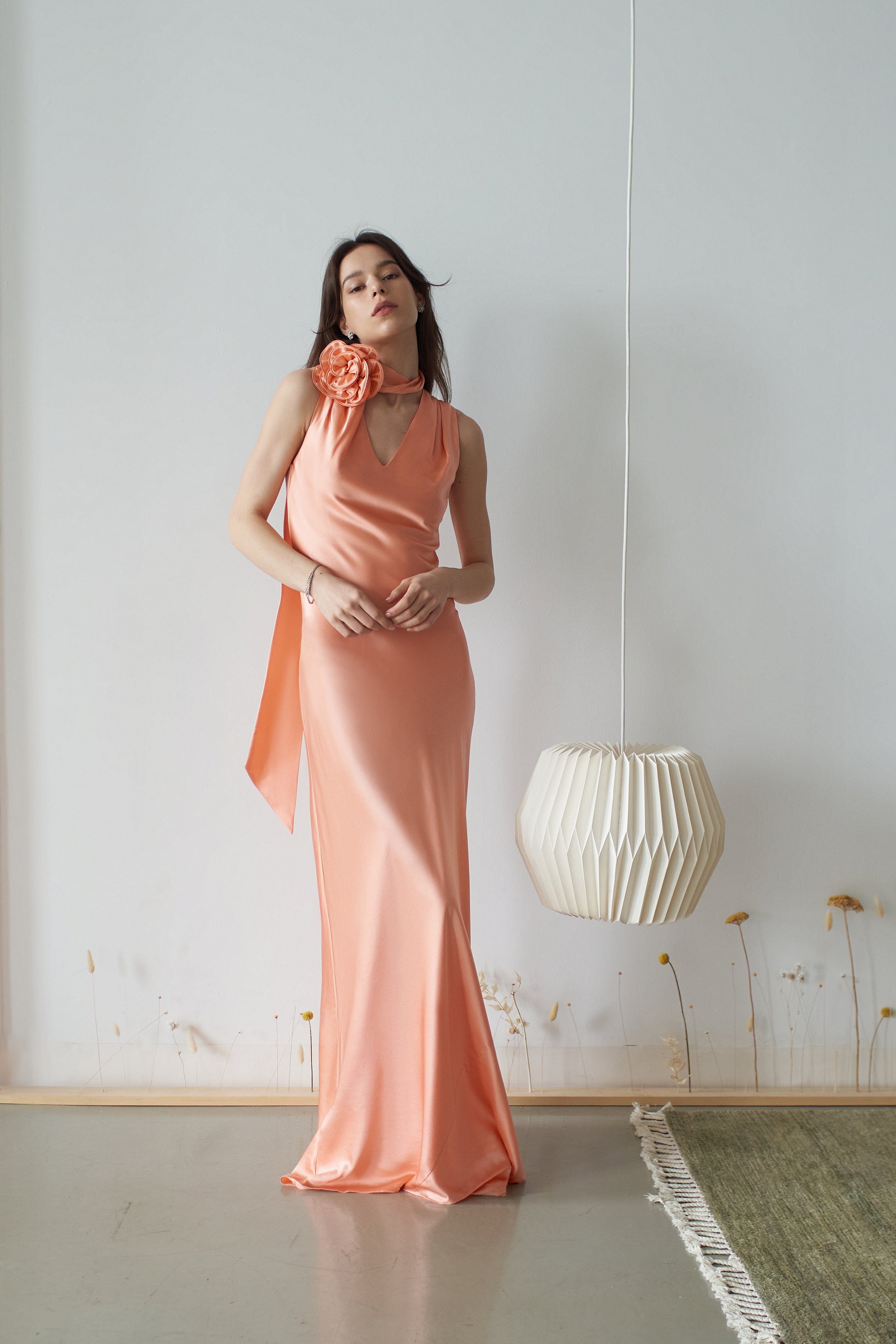 Luna Silk Bias Cut Dress Peach Nectar made by Vasiliki