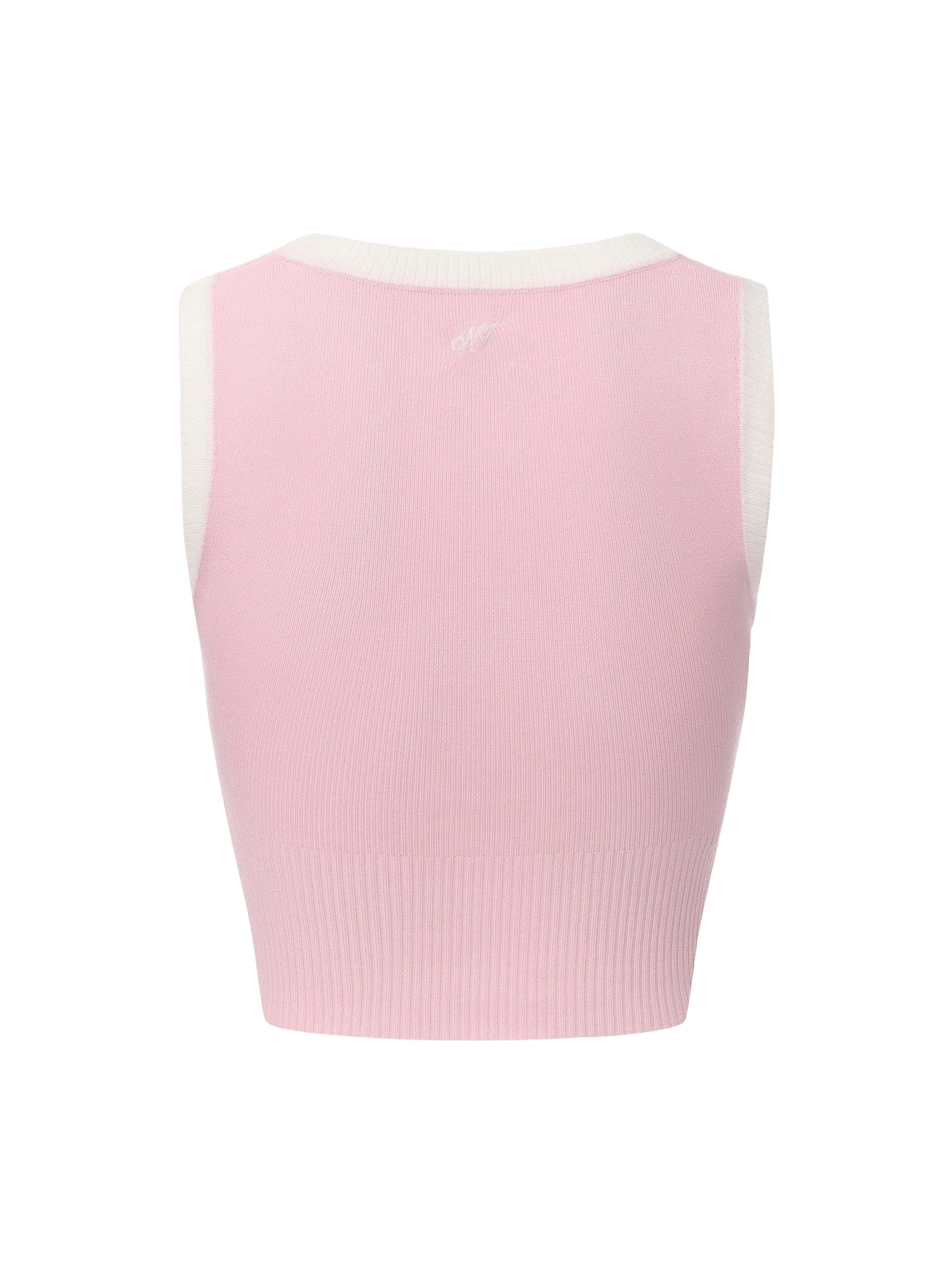 Millie Contrast-Trim Pink Knit Vest made by Nana Jacqueline
