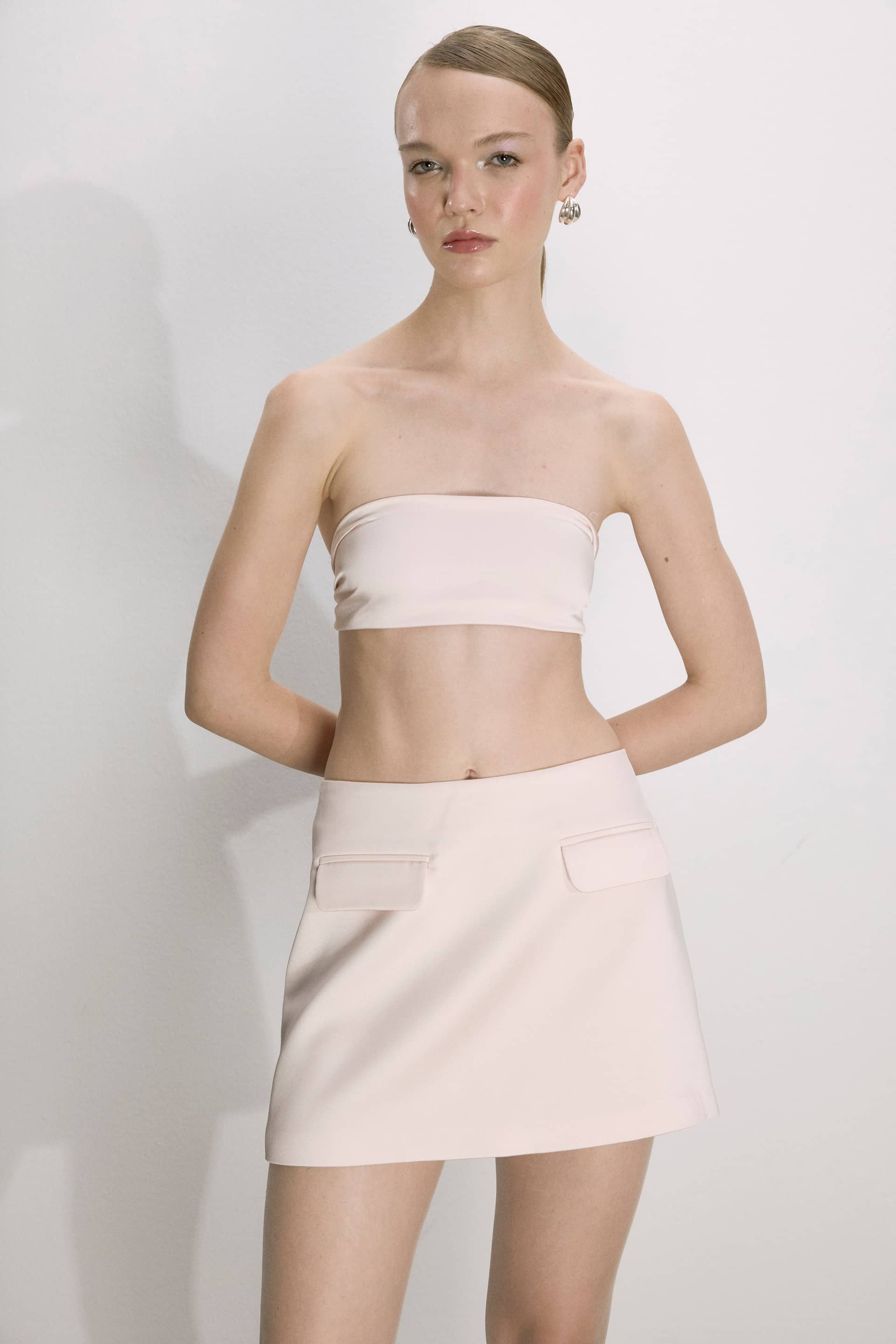 Marde A-Line Mini Skirt In Cloud Pink made by Nazli Ceren