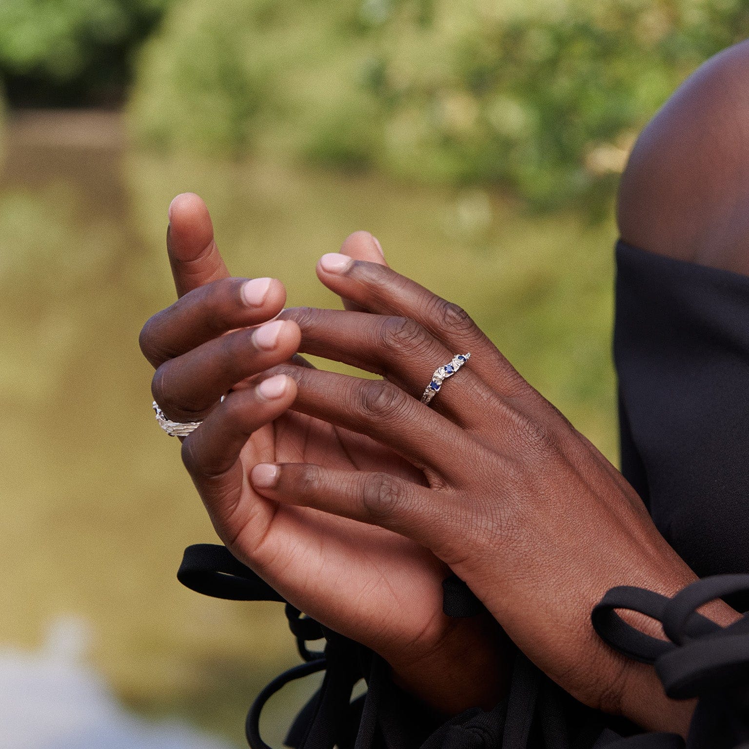 Alba Sapphire Moissanite Argenti Ring made by Loveness Lee