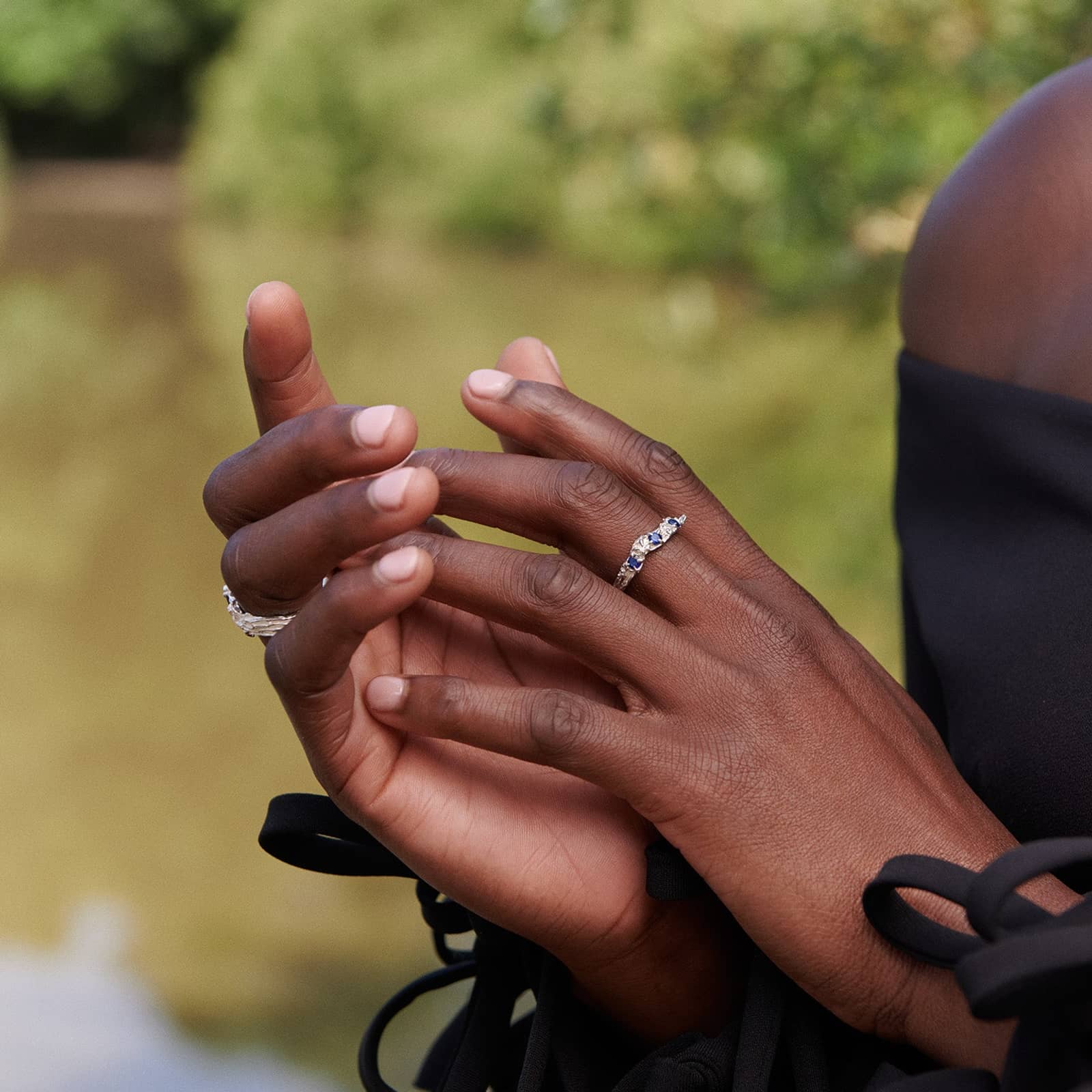 Alba Sapphire Moissanite Argenti Ring made by Loveness Lee