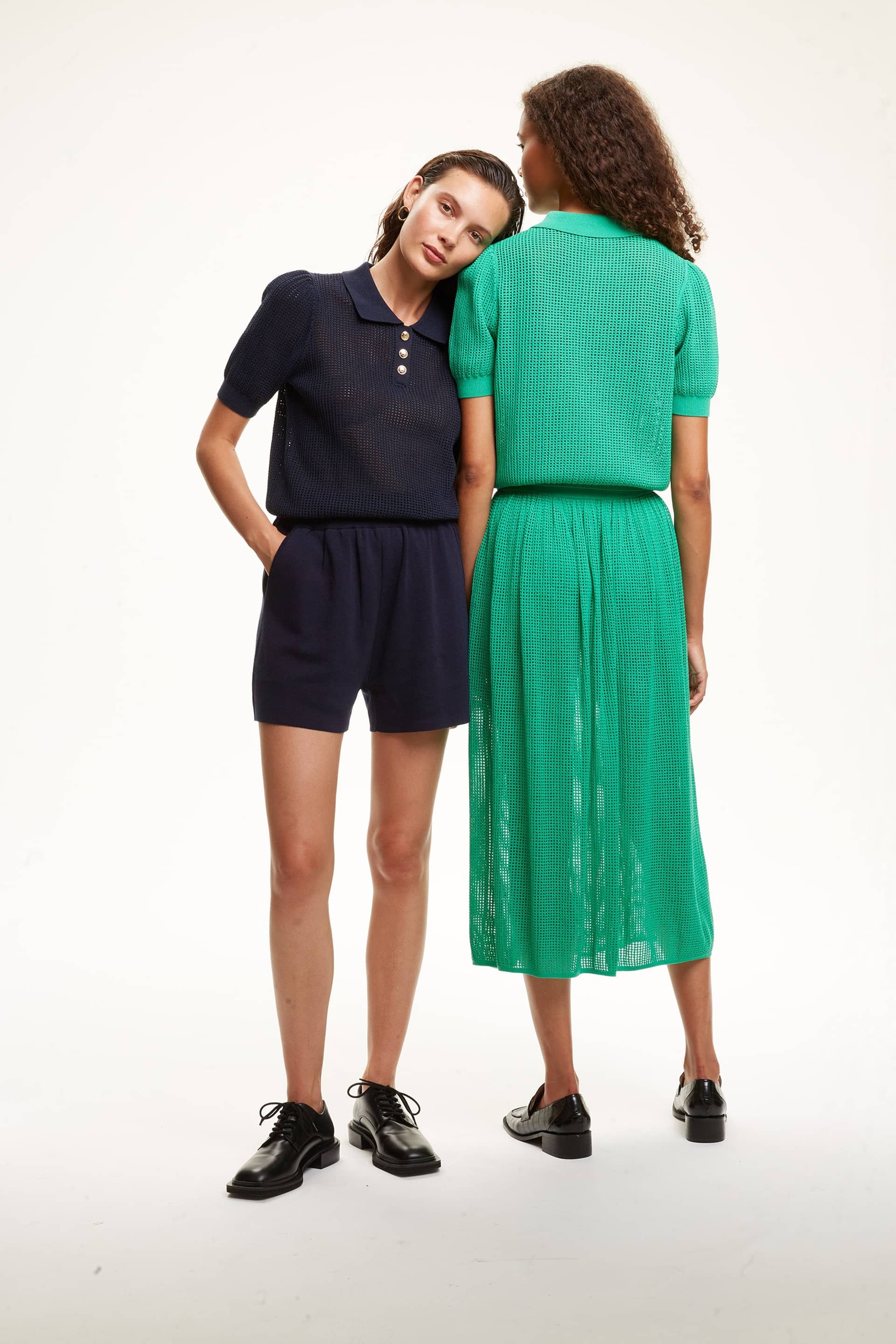 GOLD BUTTONS POINTELLE POLO TOP made by CRUSH Collection