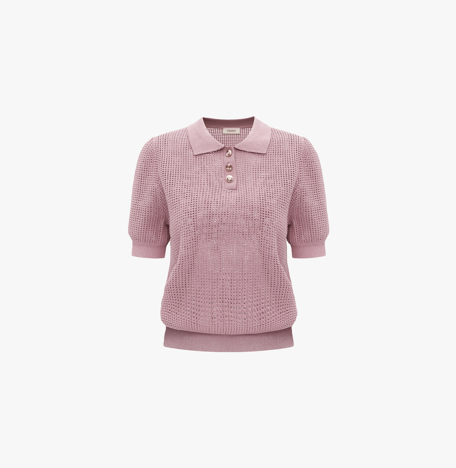 GOLD BUTTONS POINTELLE POLO TOP in Pink made by CRUSH Collection