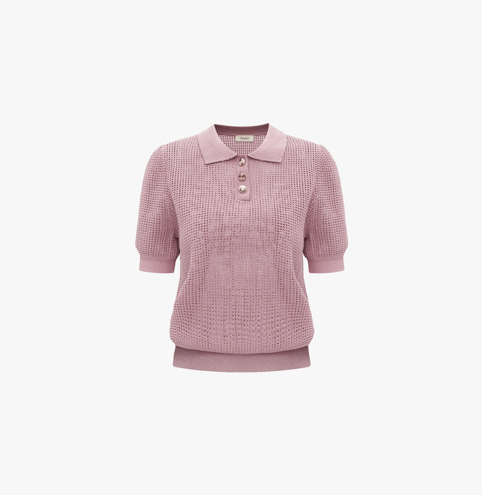 GOLD BUTTONS POINTELLE POLO TOP in Pink made by CRUSH Collection