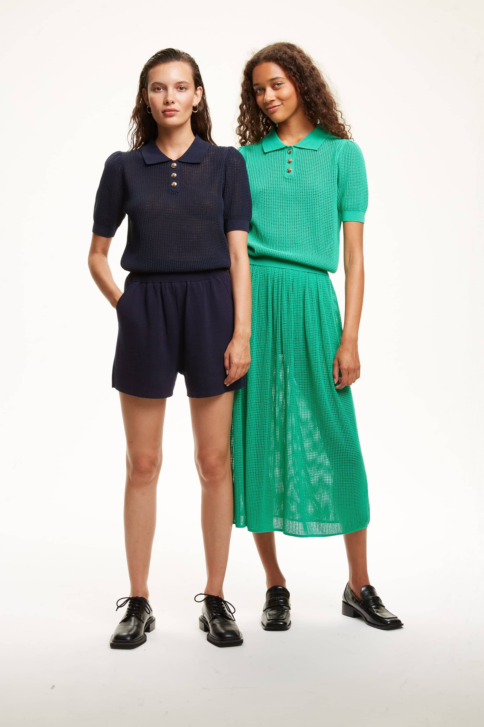 GOLD BUTTONS POINTELLE POLO TOP made by CRUSH Collection