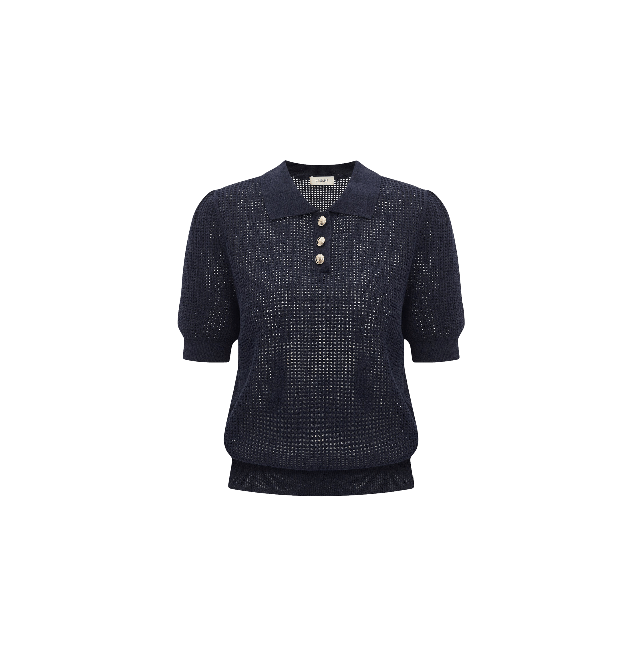 GOLD BUTTONS POINTELLE POLO TOP in Blue made by CRUSH Collection