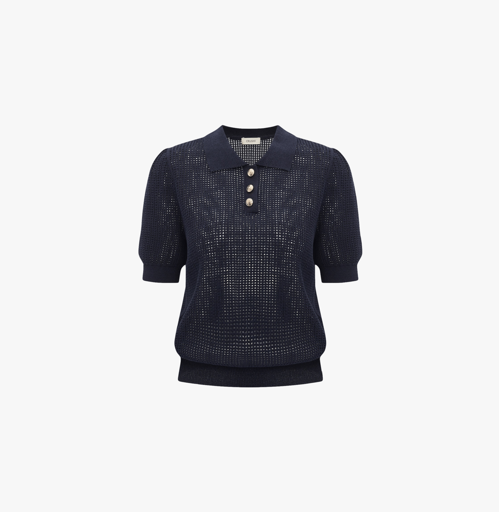 GOLD BUTTONS POINTELLE POLO TOP in Blue made by CRUSH Collection