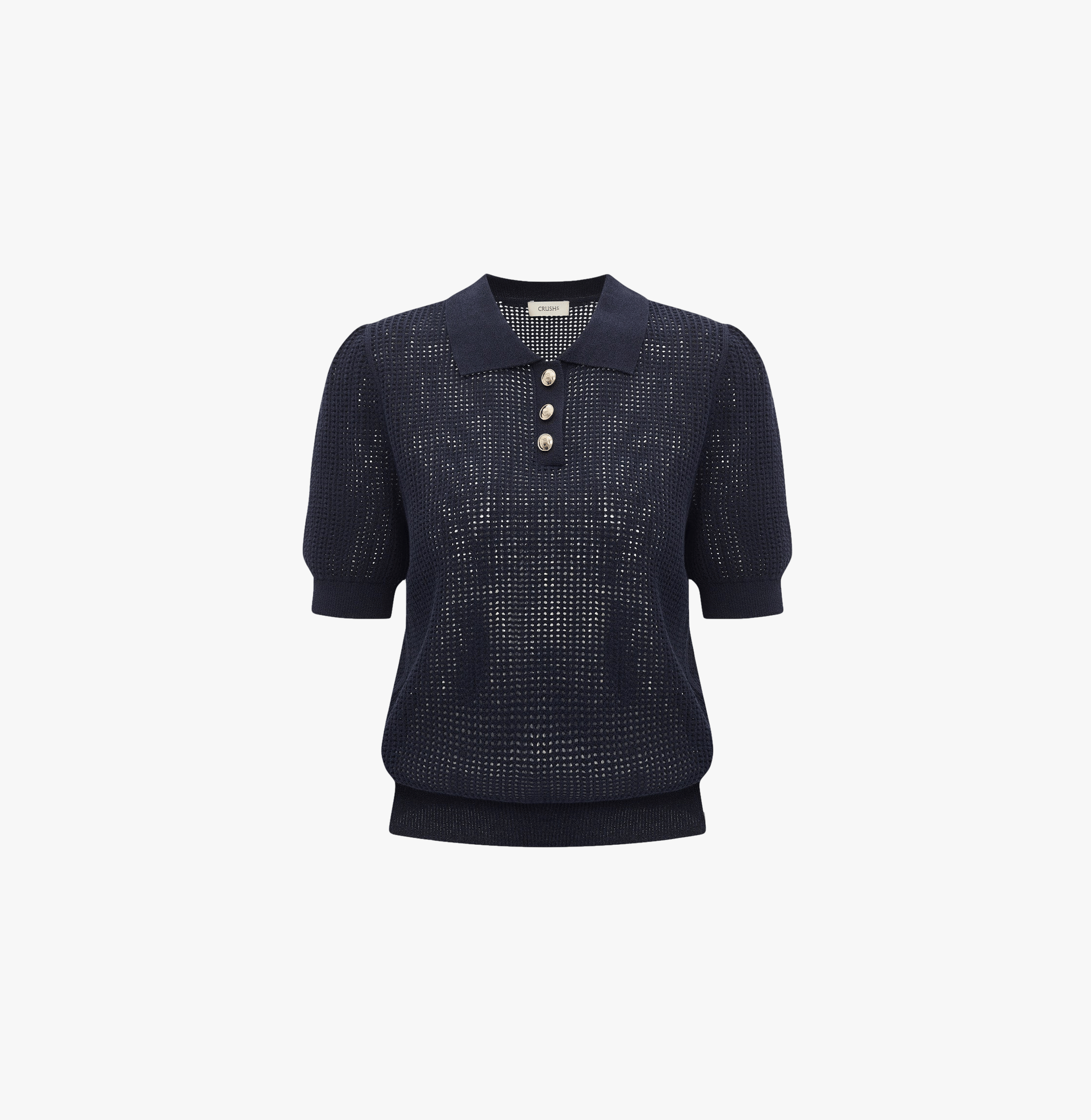 GOLD BUTTONS POINTELLE POLO TOP in Blue made by CRUSH Collection