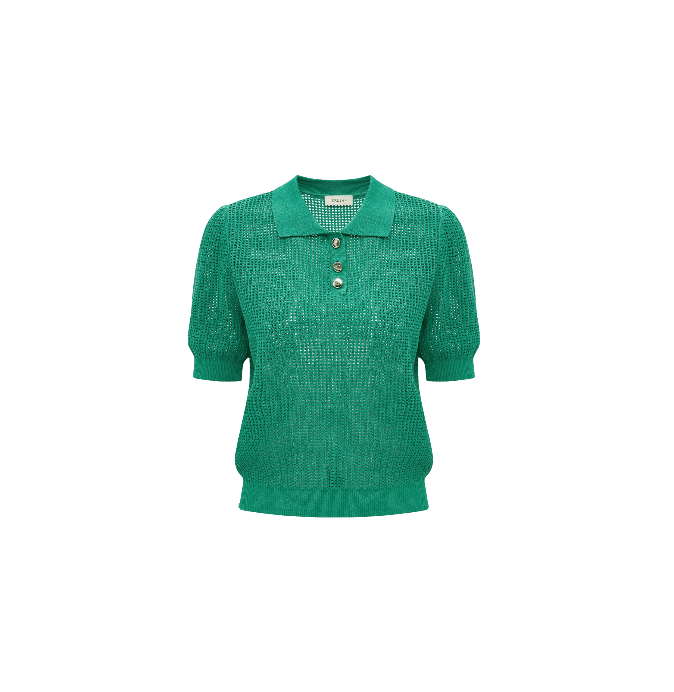 GOLD BUTTONS POINTELLE POLO TOP in Green made by CRUSH Collection