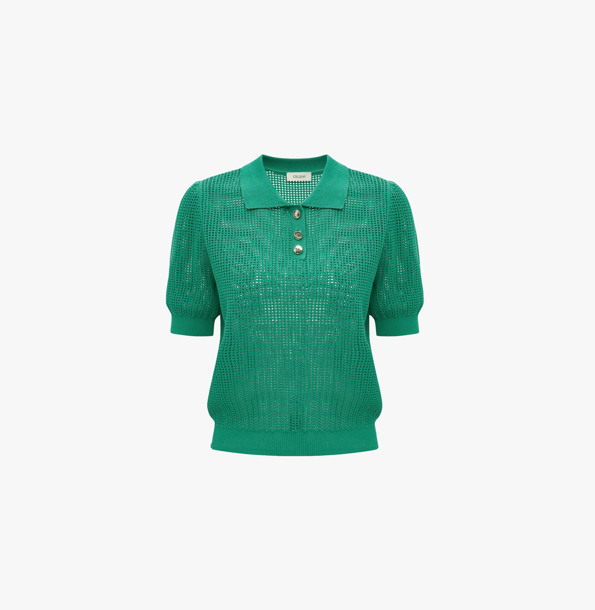 GOLD BUTTONS POINTELLE POLO TOP in Green made by CRUSH Collection