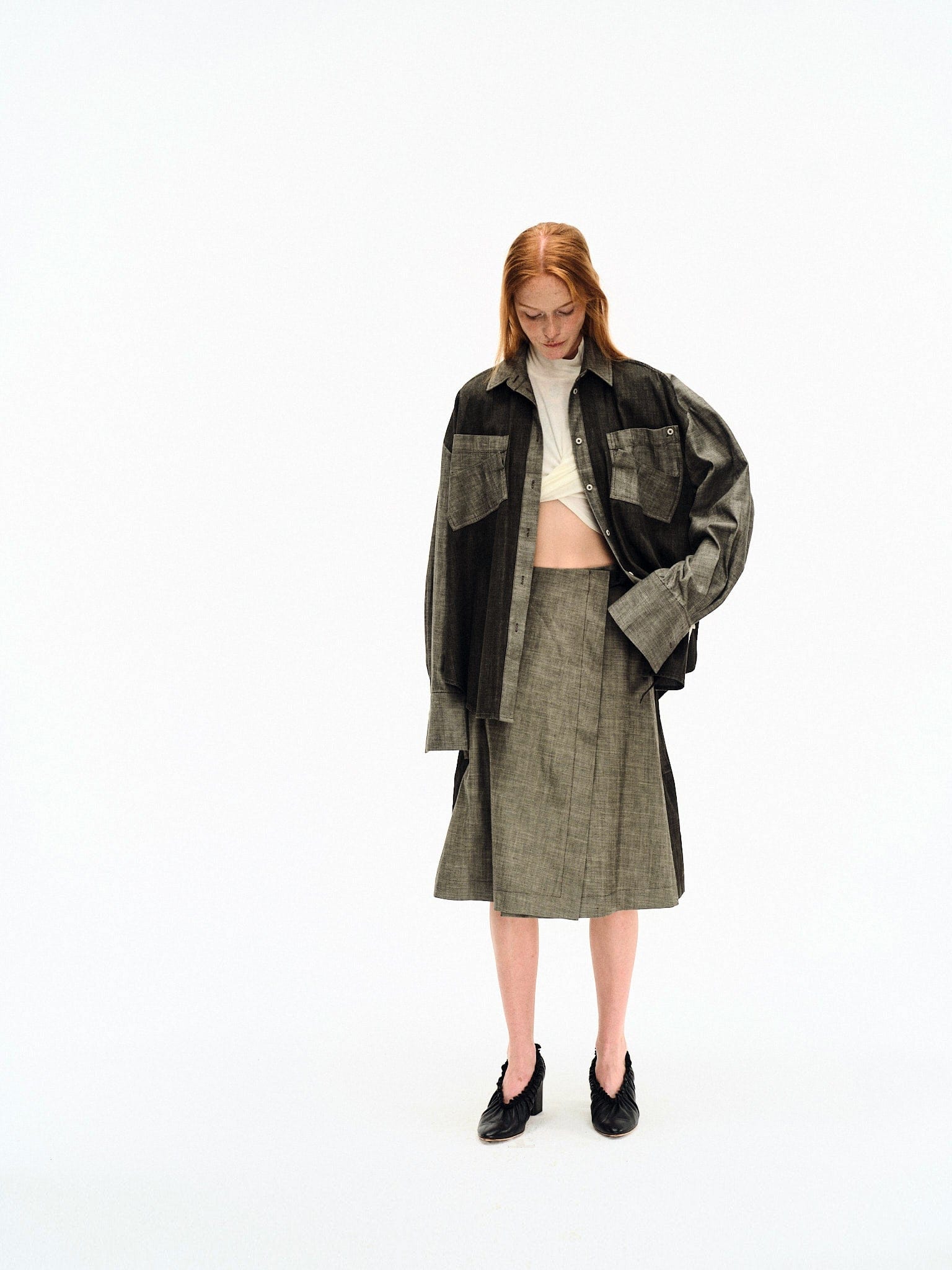 TWO-TONE OVERSIZE DENIM SHIRT made by YIBRI