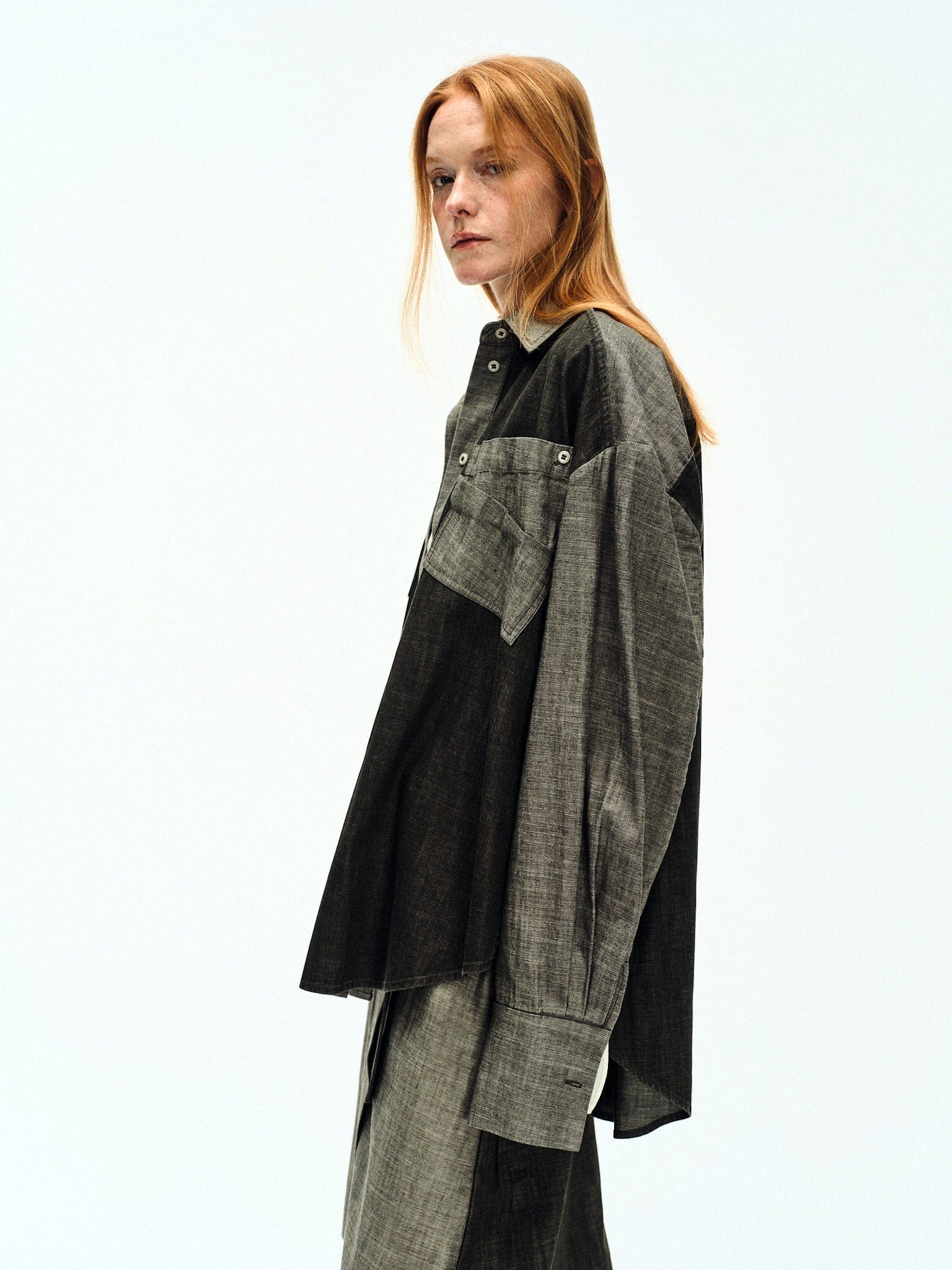 TWO-TONE OVERSIZE DENIM SHIRT made by YIBRI