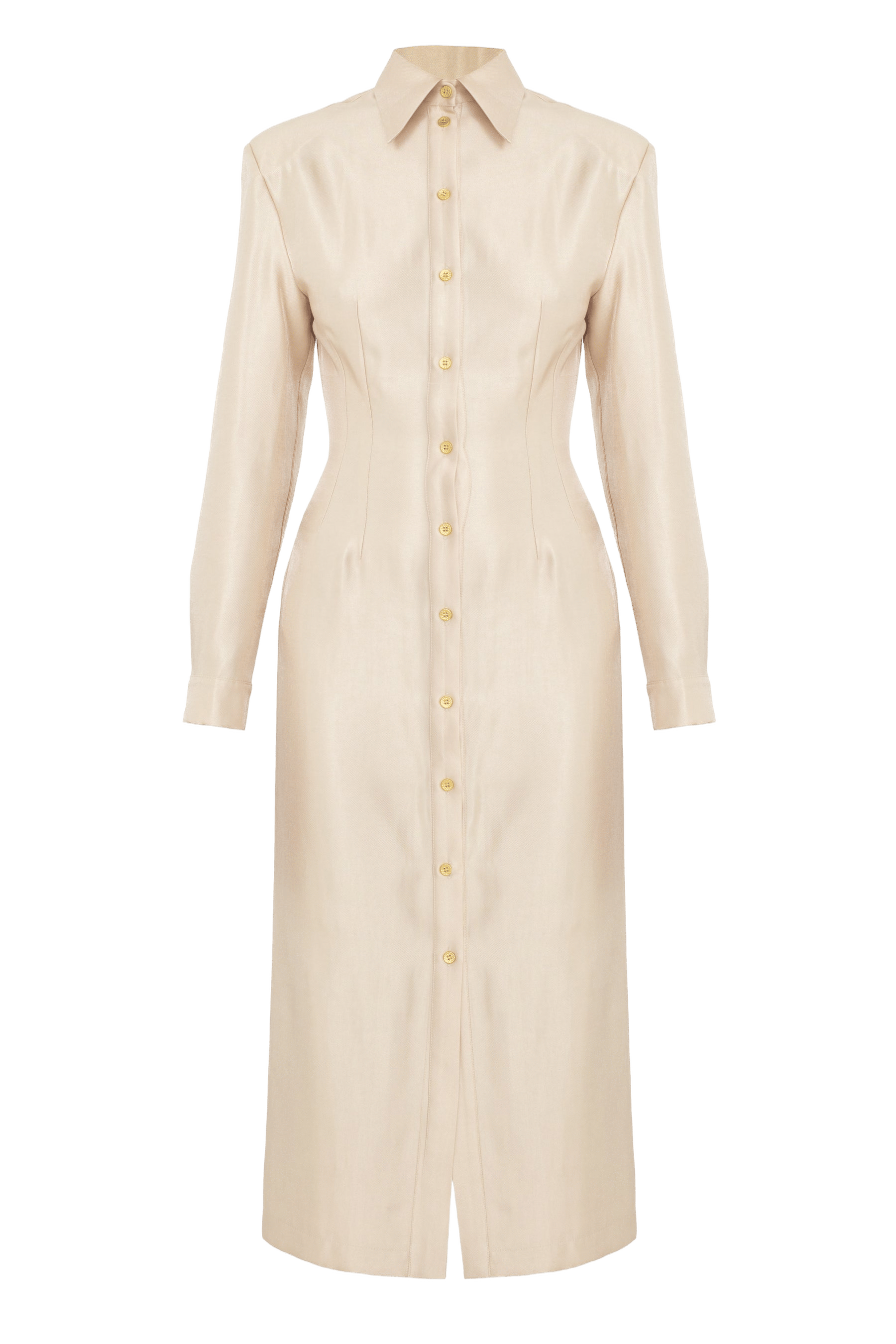 EDITH Pastel Fitted Midi Shirt Dress With Golden Buttons made by UNDRESS