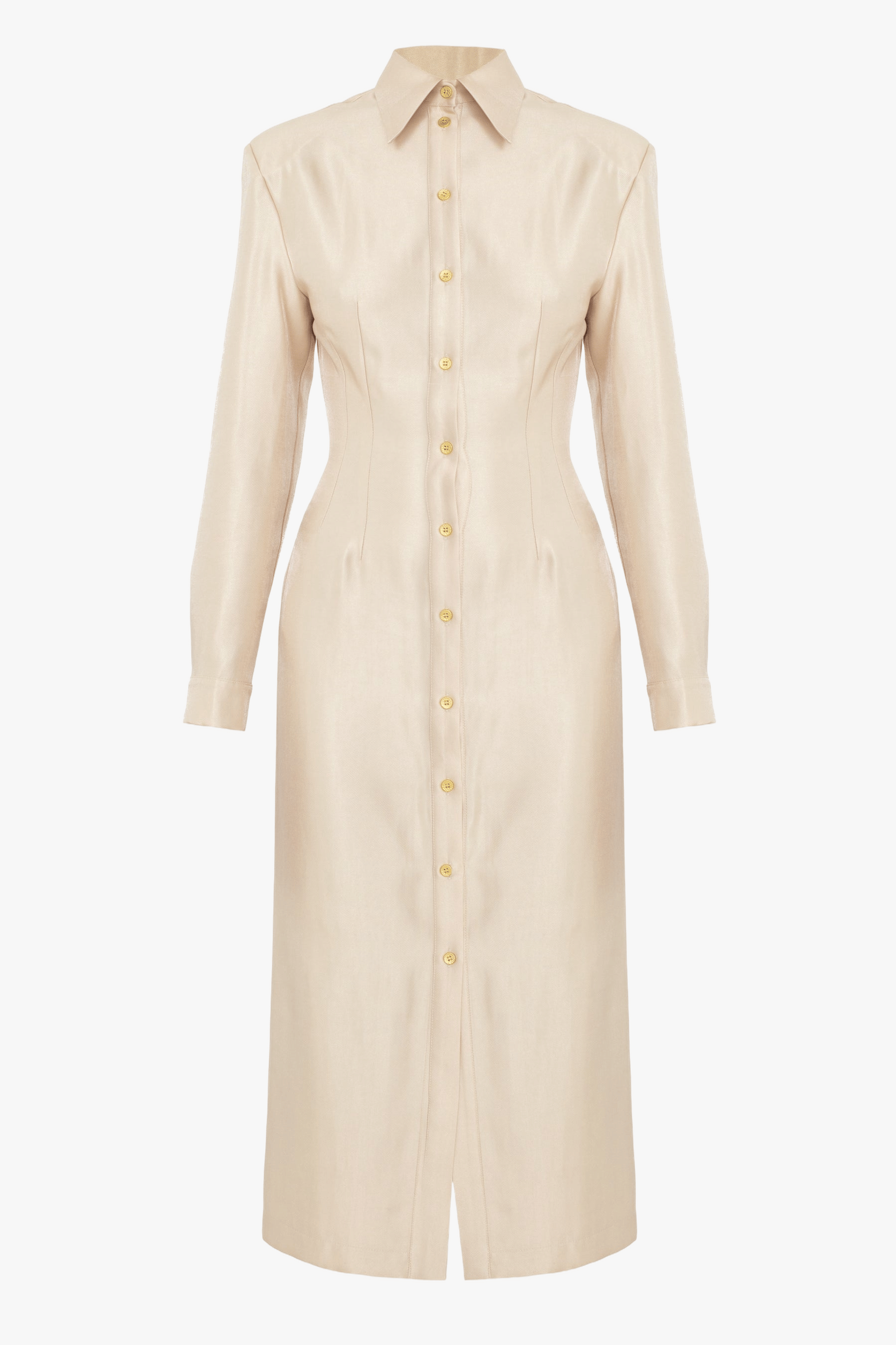 EDITH Pastel Fitted Midi Shirt Dress With Golden Buttons made by UNDRESS