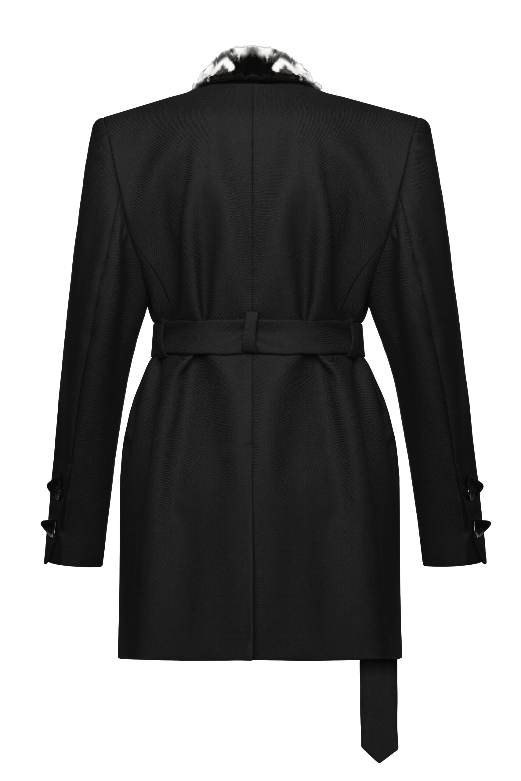 Belted blazer with faux fur collar made by Maria Kokhia