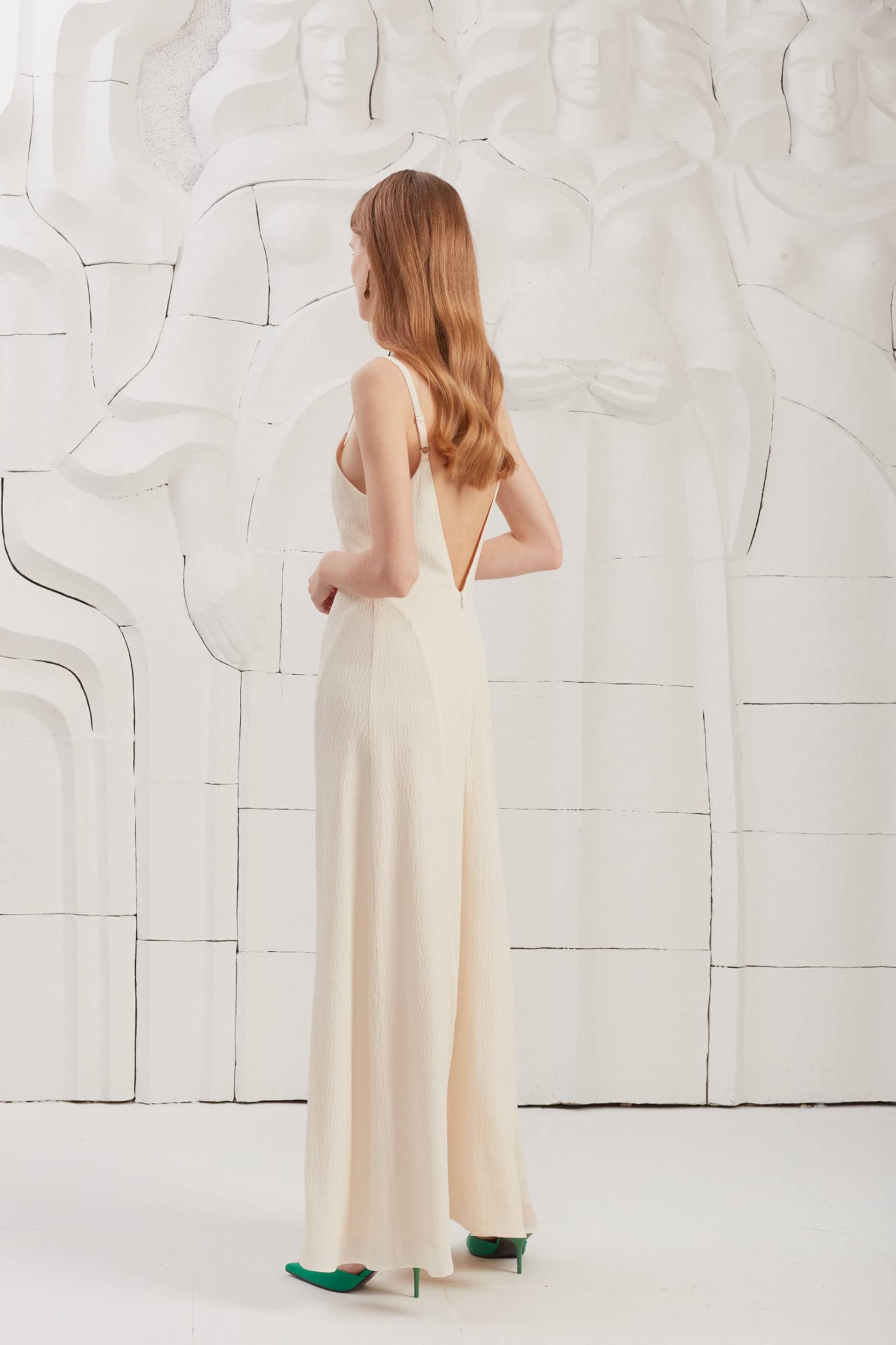 INES textured silk open back maxi dress made by UNDRESS