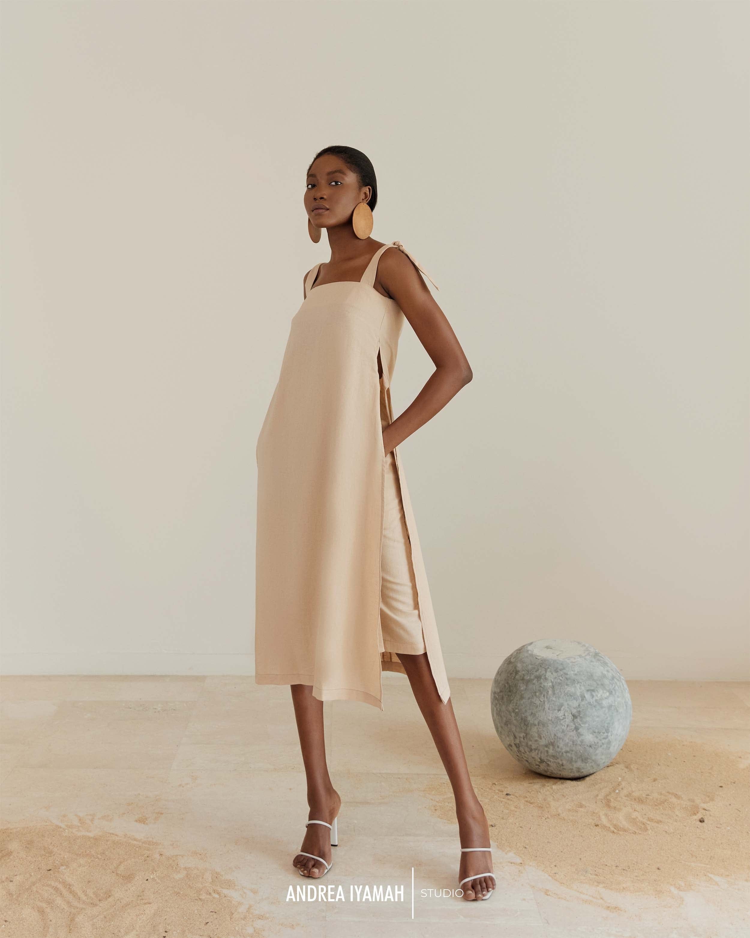 Afo Cream Shirt Dress made by Andrea Iyamah