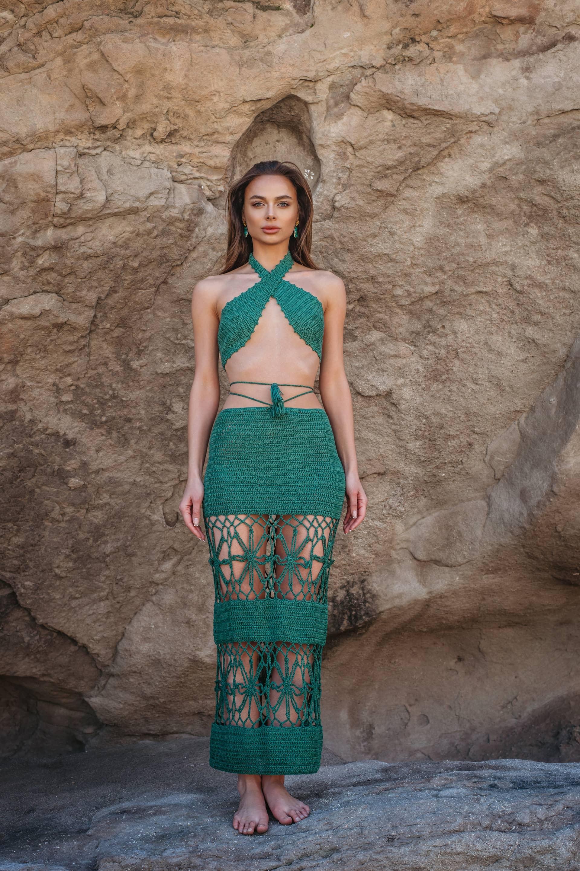 Amaya Crochet Two Piece Set in Emerald made by Decolet The Label