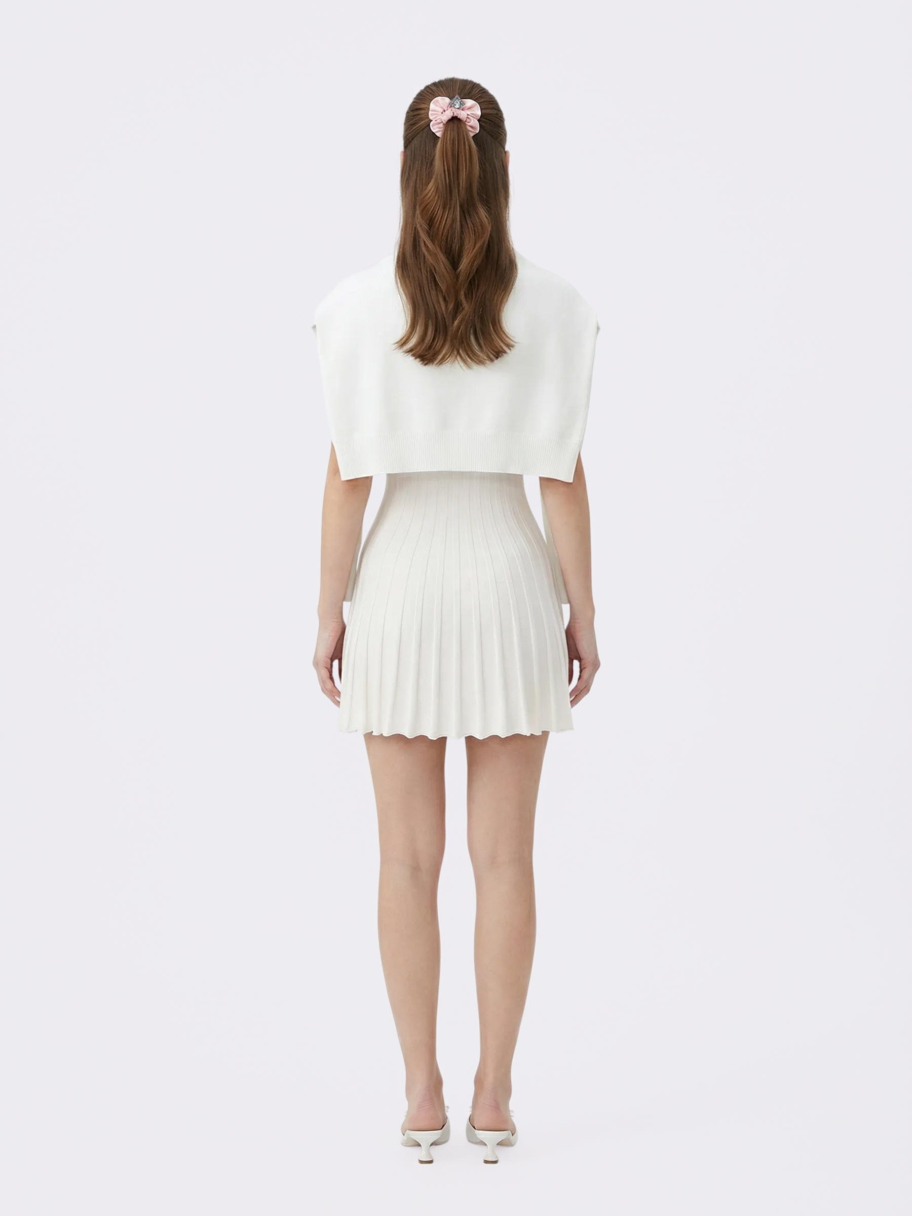 Ava Reverse Halter White Knit Flared Dress made by Nana Jacqueline