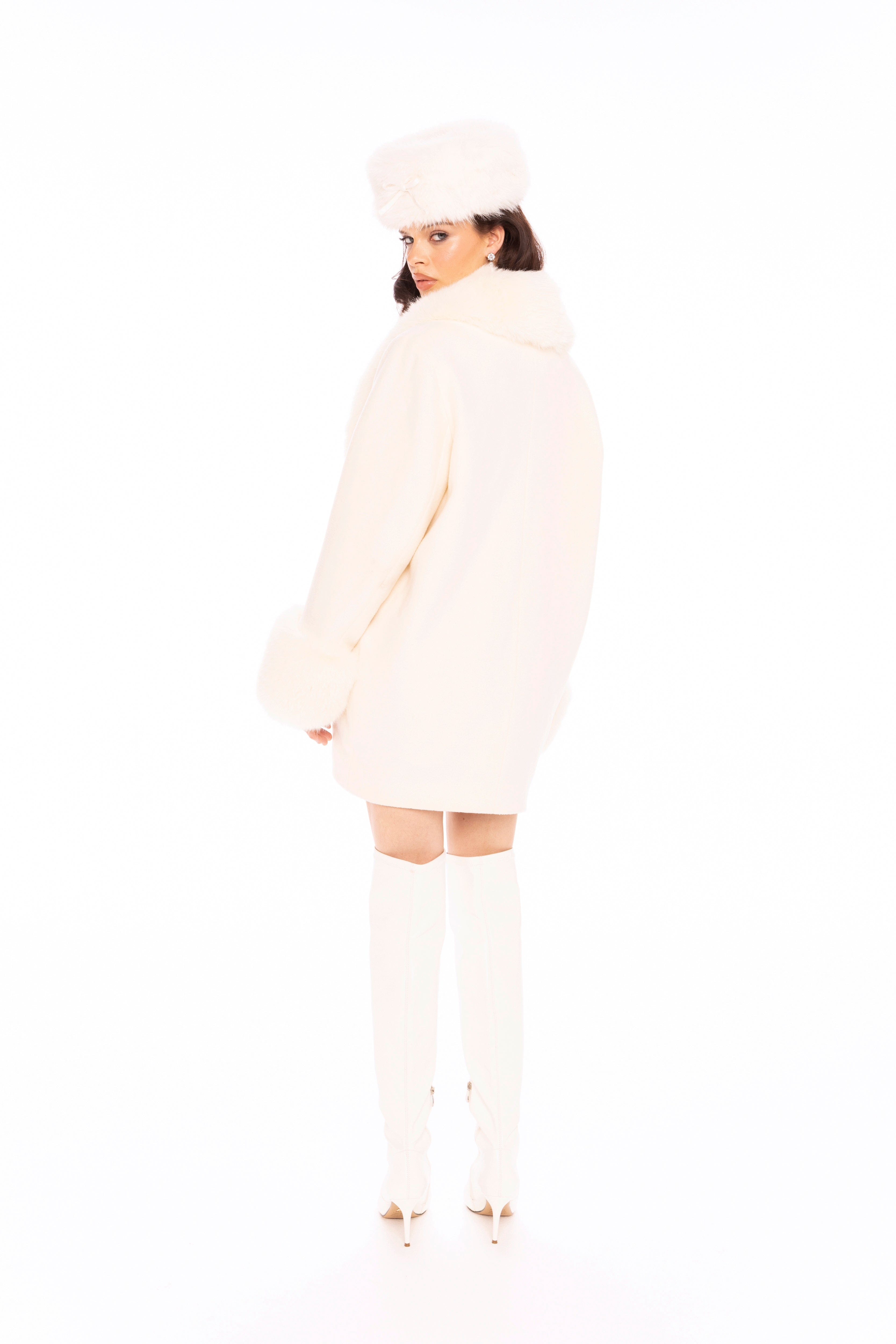 Althea Faux Fur Collar Cocoon Coat (White) made by Nana Jacqueline