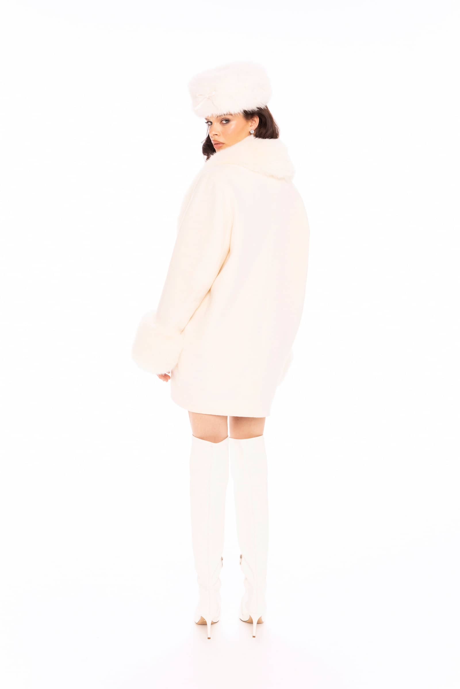 Althea Faux Fur Collar Cocoon Coat (White) made by Nana Jacqueline